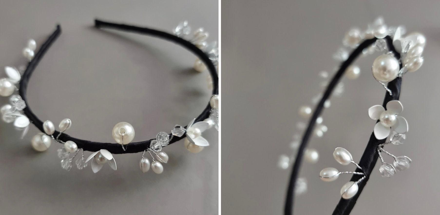 White Pearl Floral Headband - Native Korean