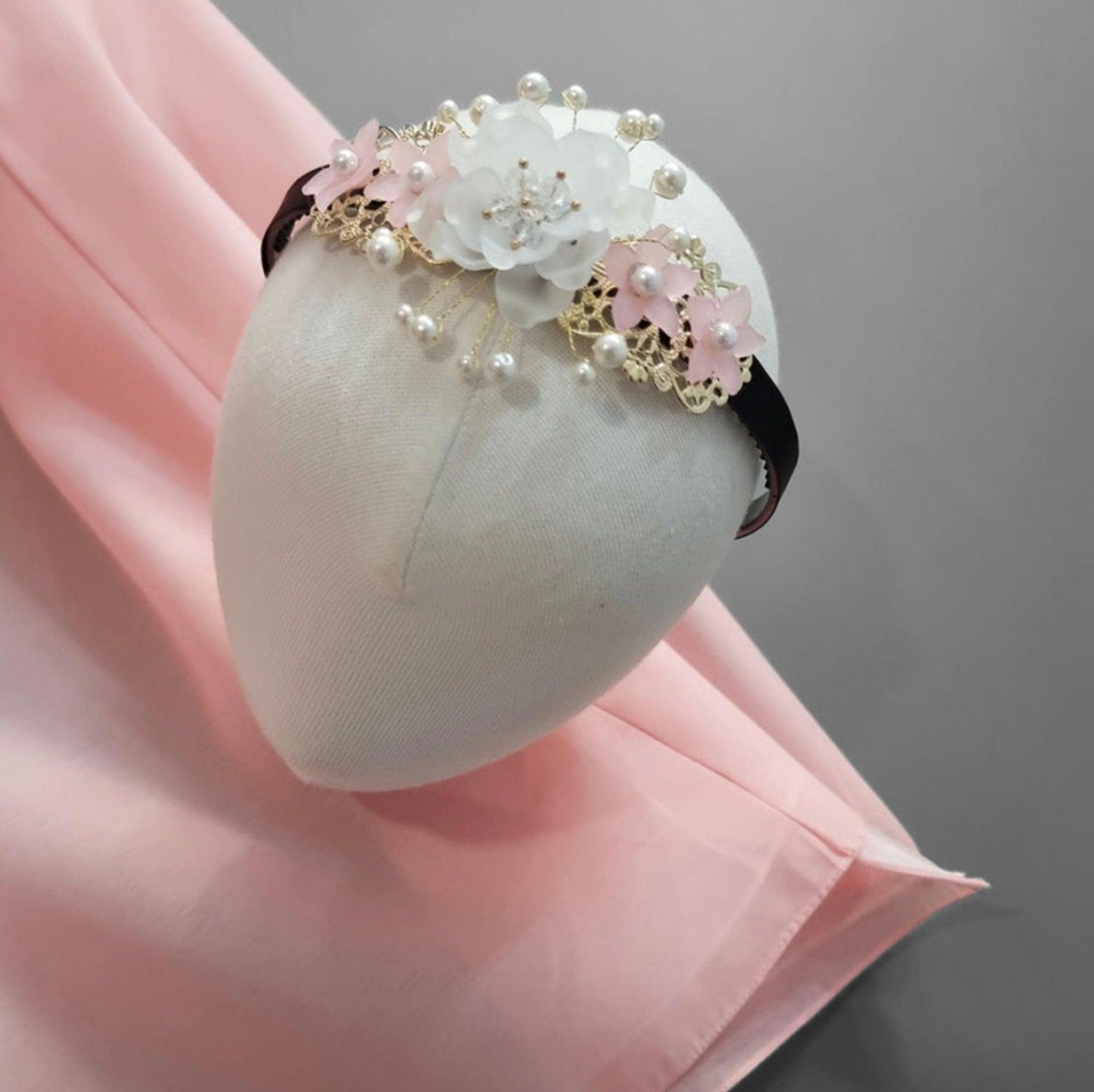 White Pink Flower Headband - Native Korean