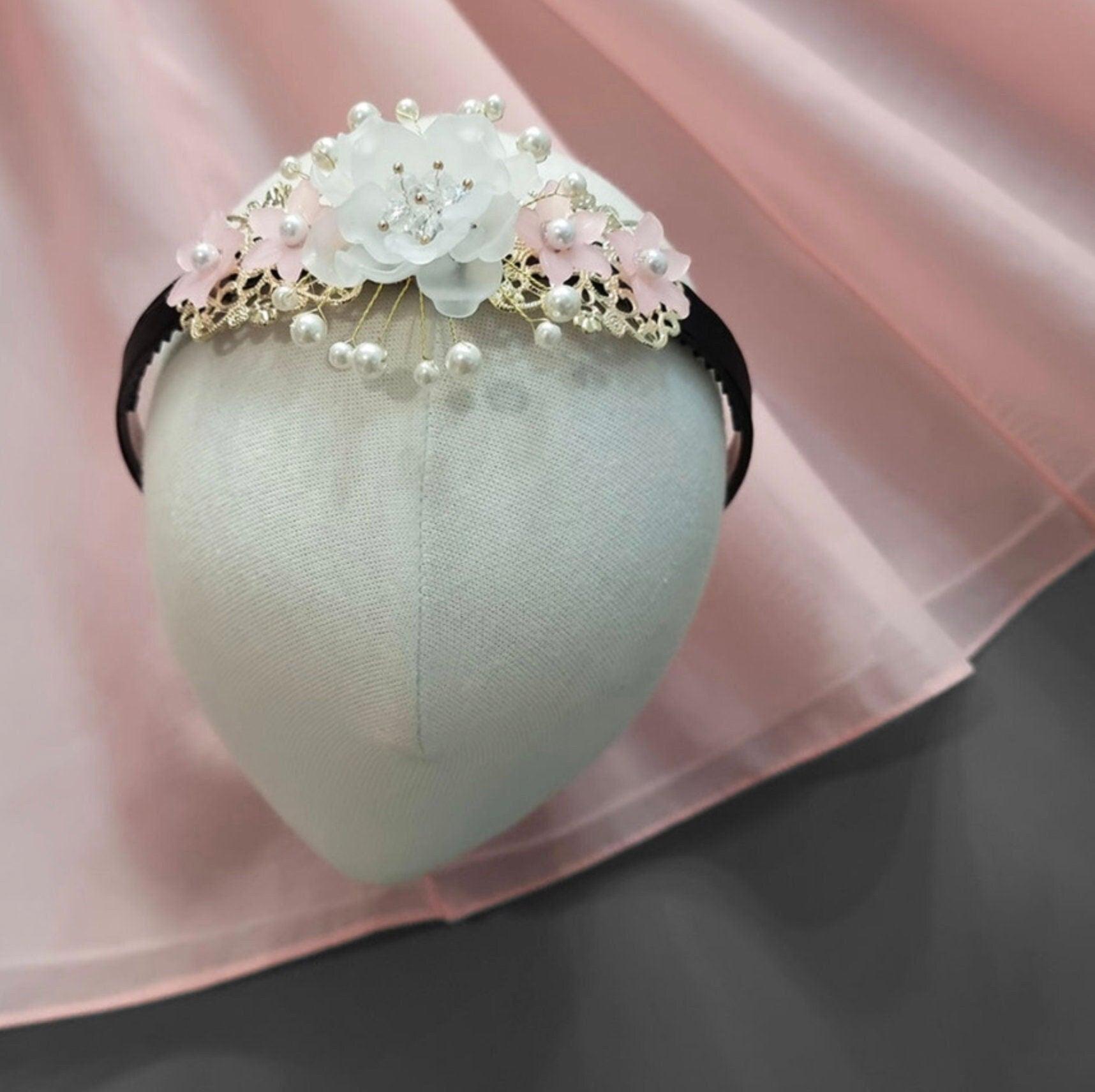 White Pink Flower Headband - Native Korean