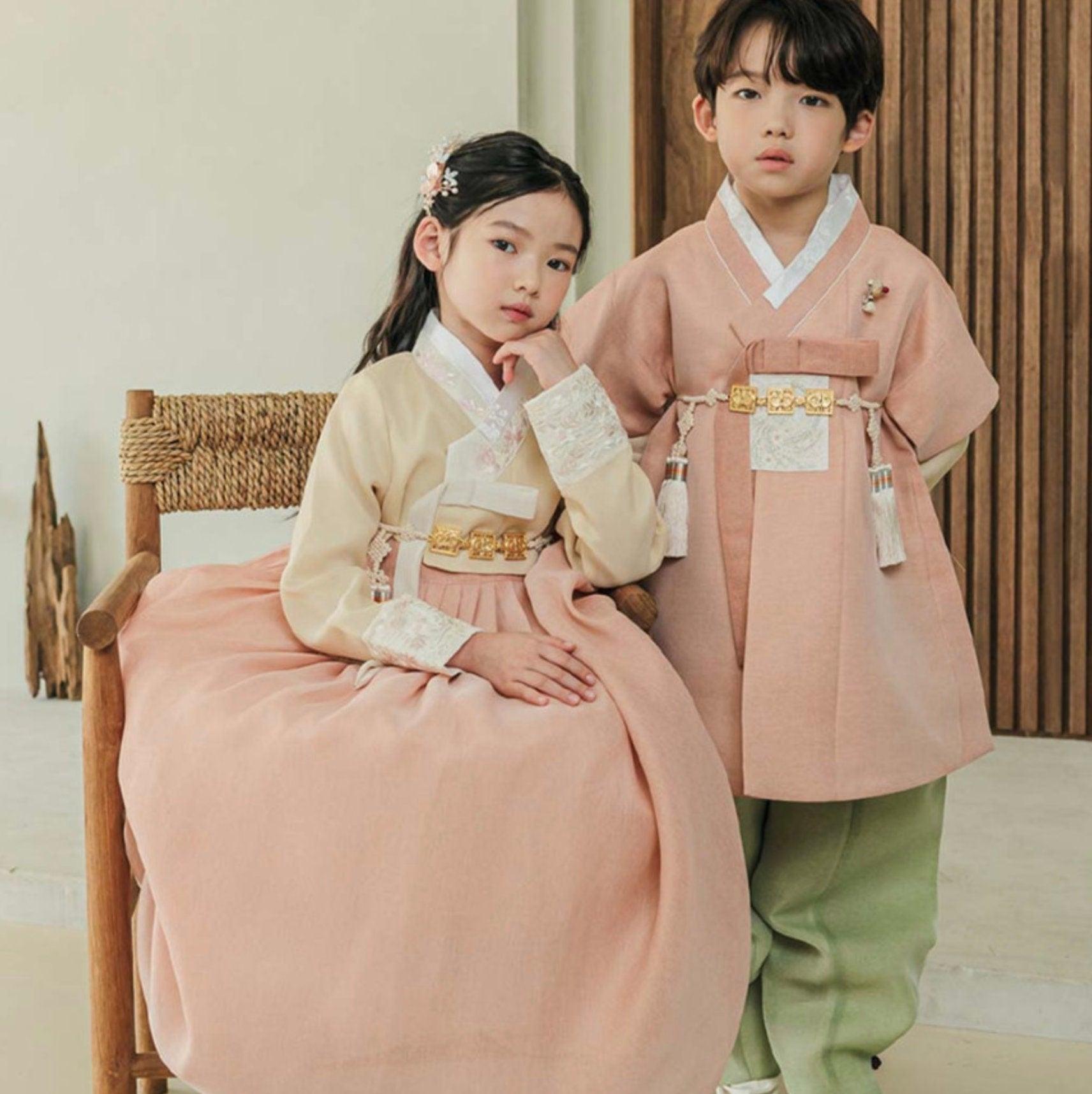 Wohee Beige Coral Girl Hanbok (1-12YR) - Native Korean