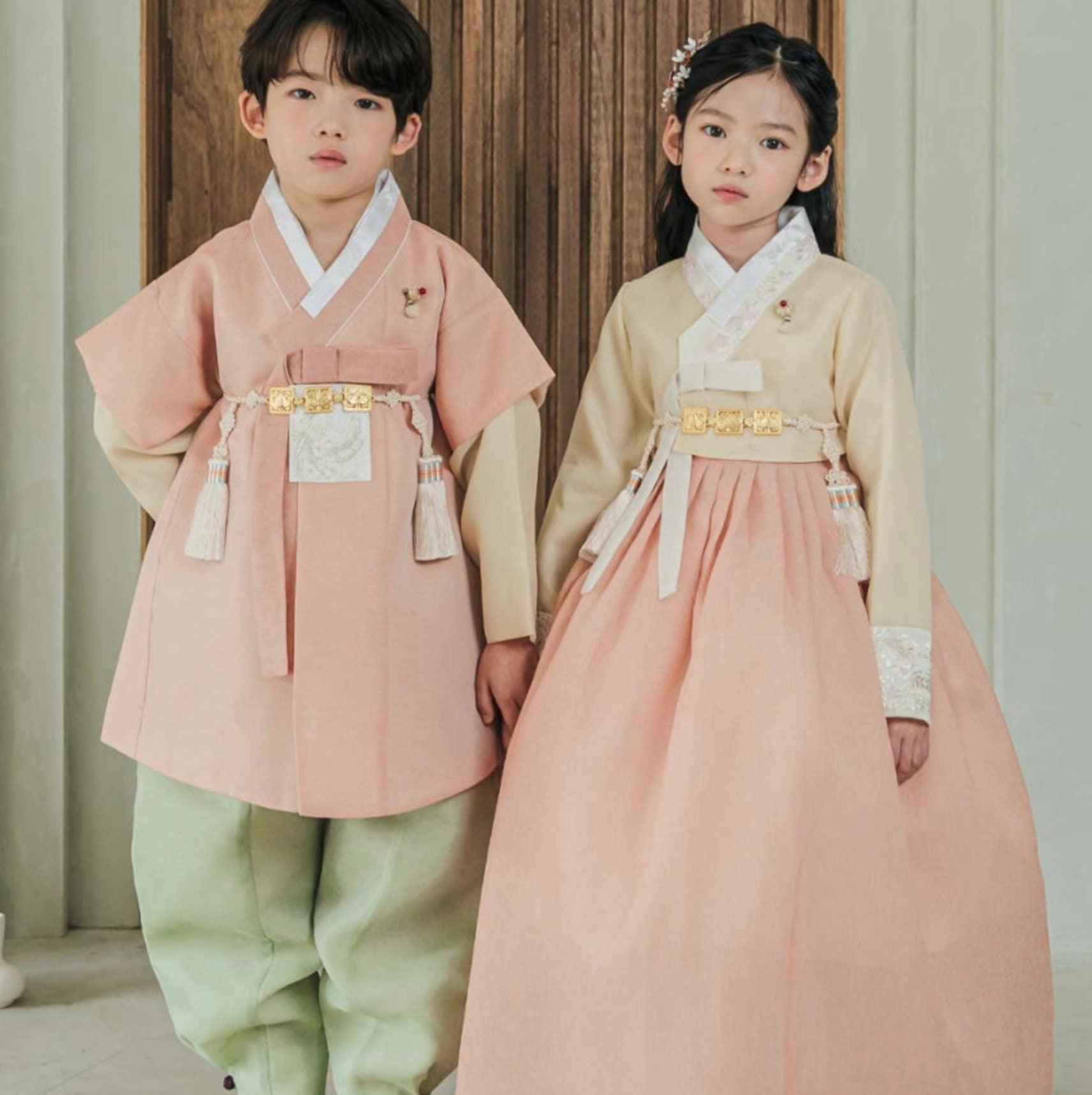 Wohee Beige Coral Girl Hanbok (1-12YR) - Native Korean