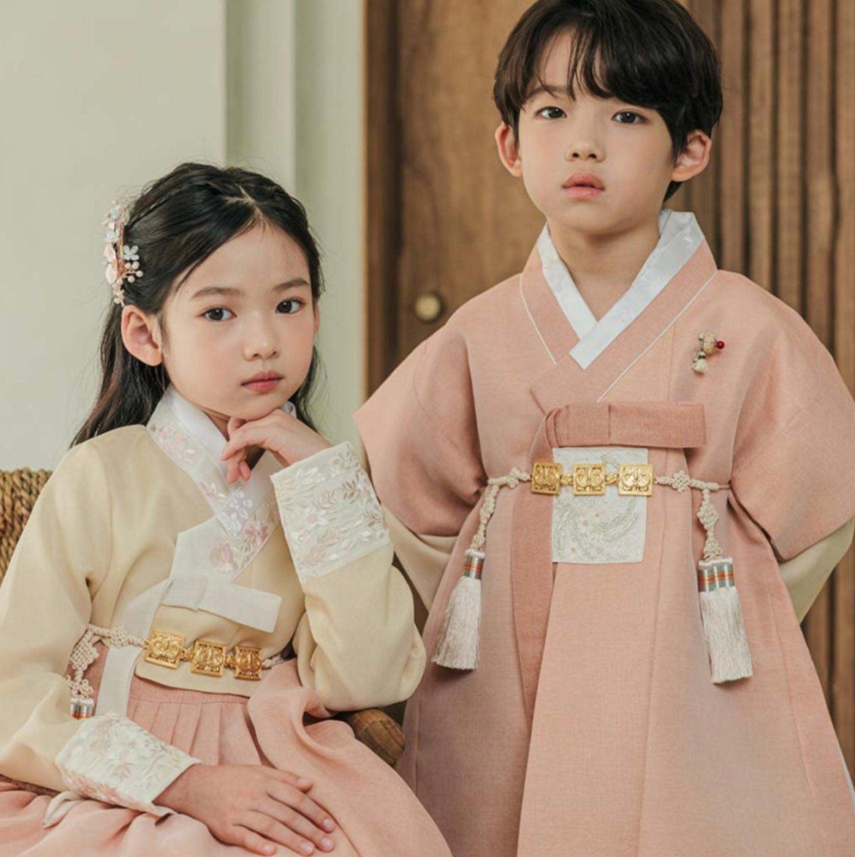 Wohee Beige Coral Girl Hanbok (1-12YR) - Native Korean