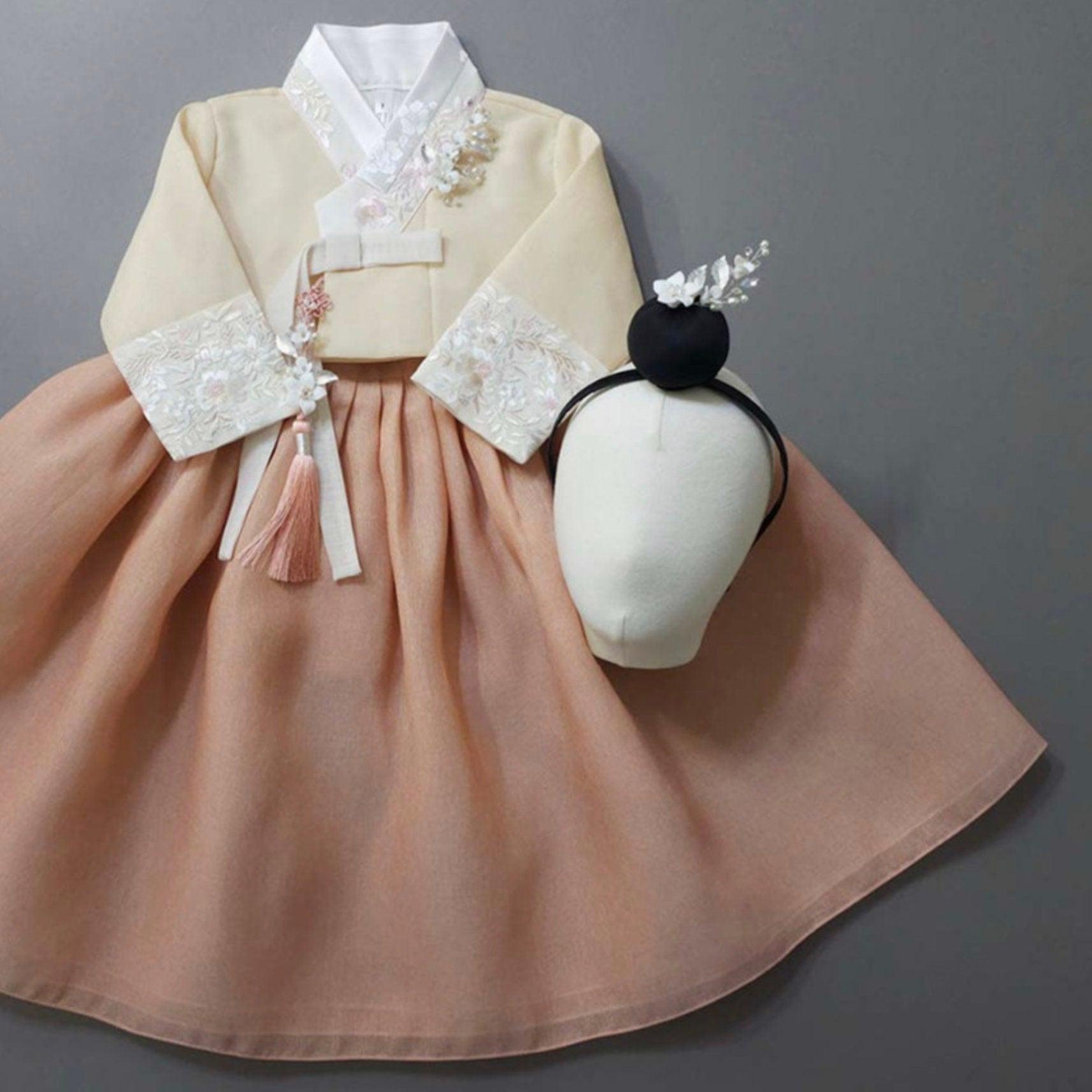 Wohee Beige Coral Girl Hanbok (1-12YR) - Native Korean