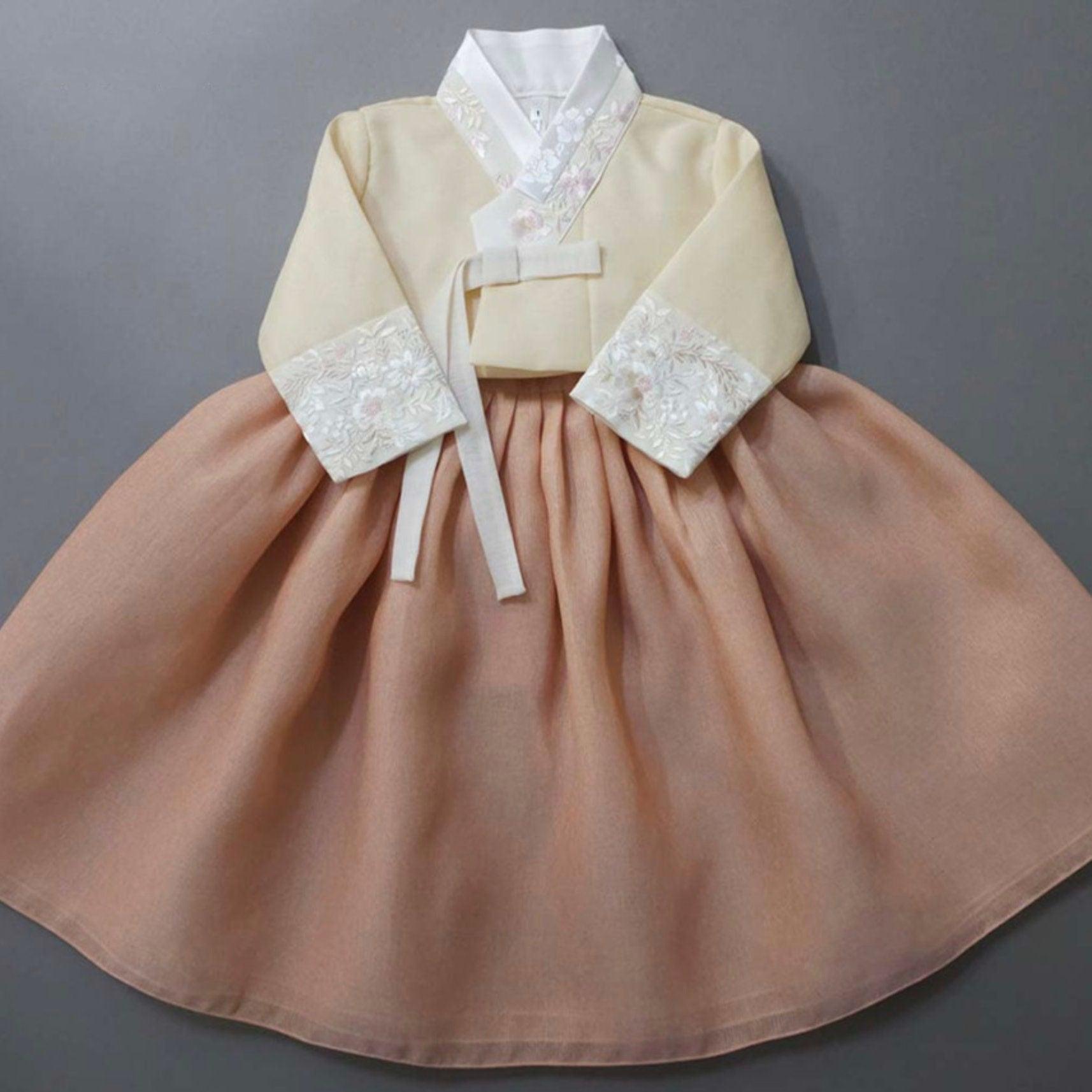 Wohee Beige Coral Girl Hanbok (1-12YR) - Native Korean