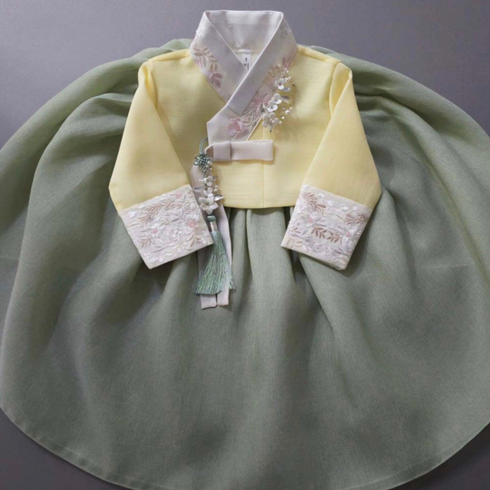 Wohee Yellow Green Girl Hanbok (1-12YR) - Native Korean