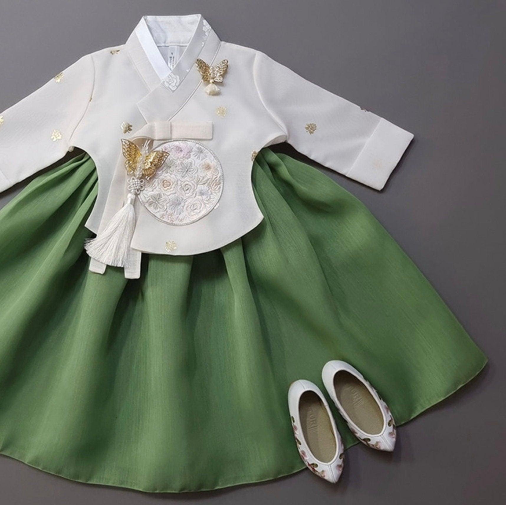 Yebon Ivory Green Girl Hanbok (100D-12YR) - Native Korean