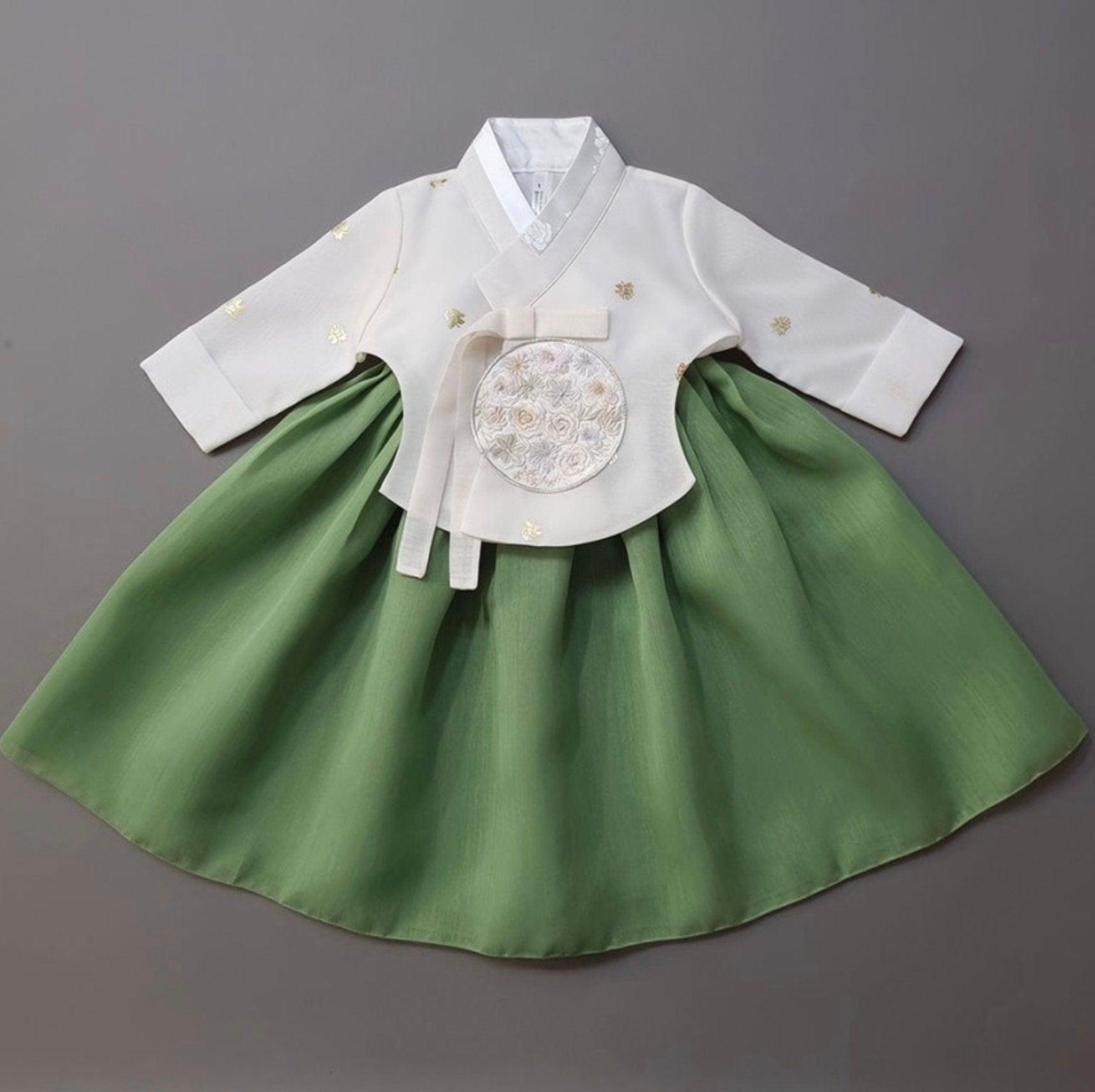 Yebon Ivory Green Girl Hanbok (100D-12YR) - Native Korean