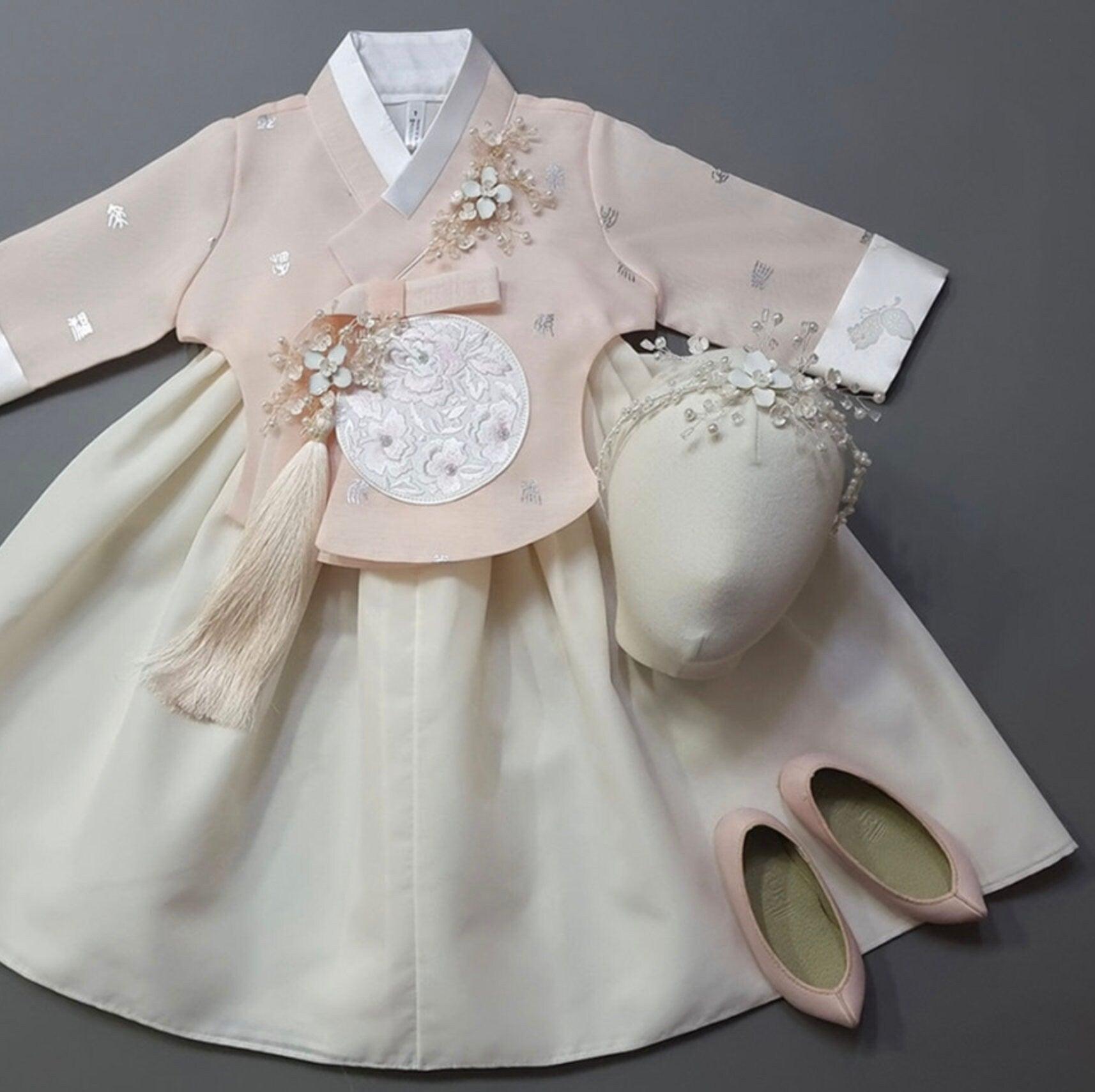 Yebon Peach Ivory Girl Hanbok (100D-9YR) - Native Korean