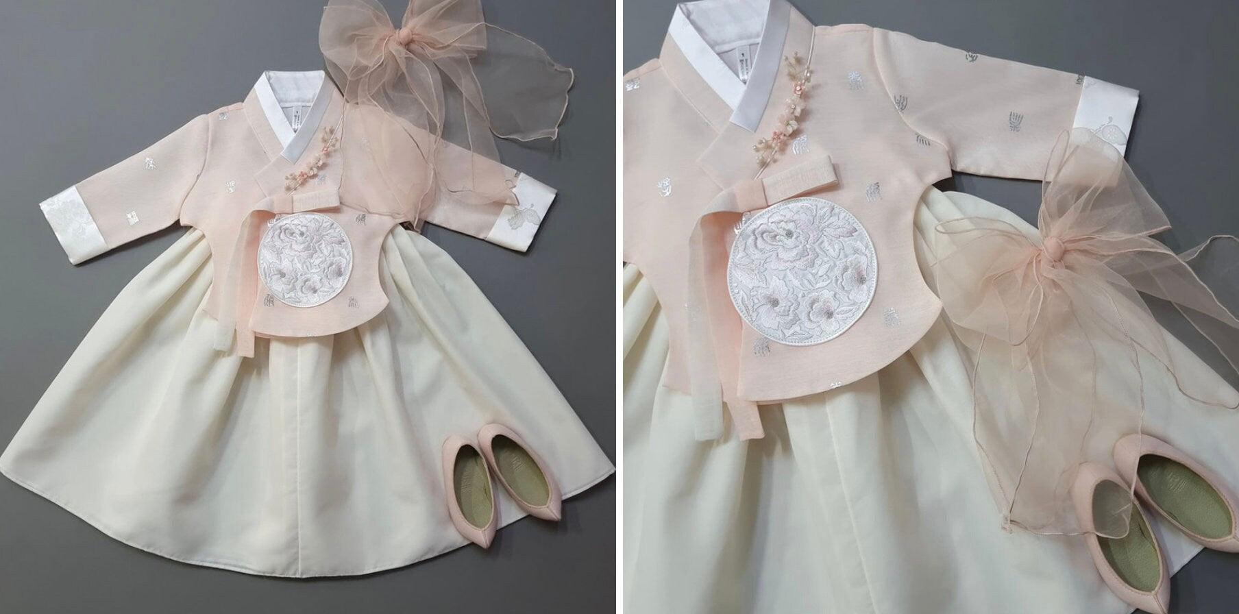 Yebon Peach Ivory Girl Hanbok (100D-9YR) - Native Korean