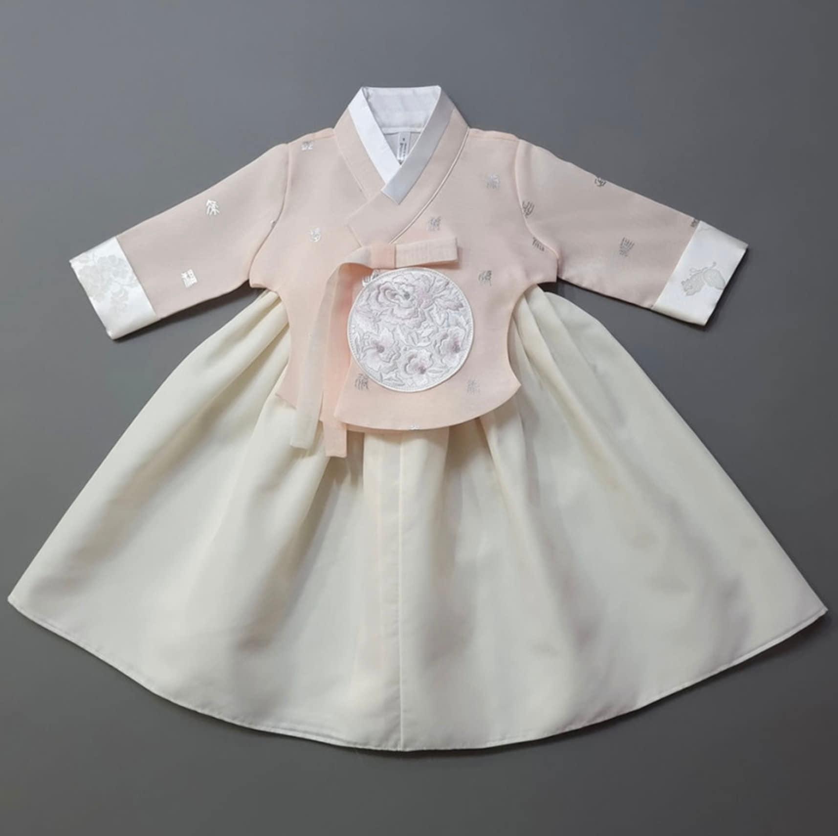 Yebon Peach Ivory Girl Hanbok (100D-9YR) - Native Korean