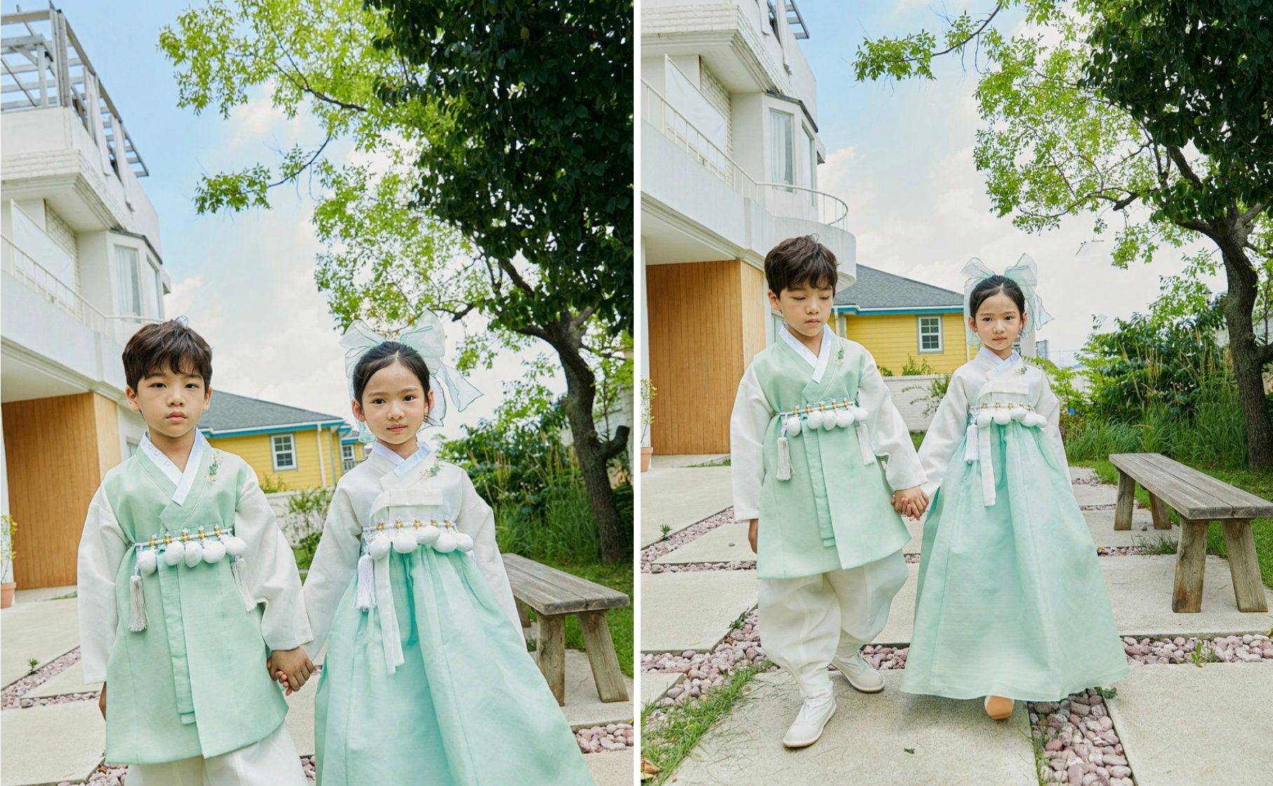 Yedong Solid Mint Girl Hanbok (100D-10YR) - Native Korean