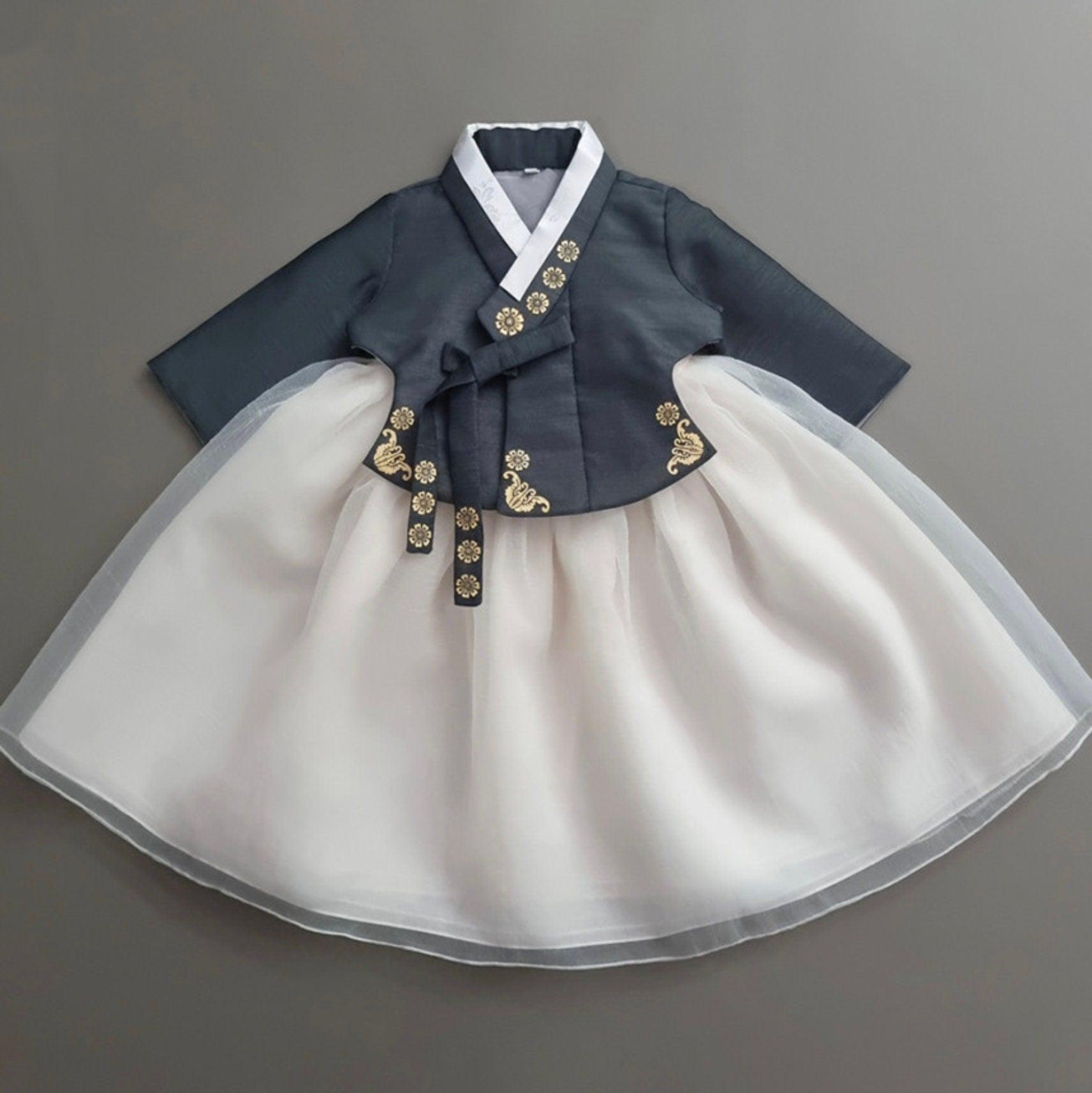 Yoonju Charcoal Green Dress Girl Hanbok (1-10YR) - Native Korean