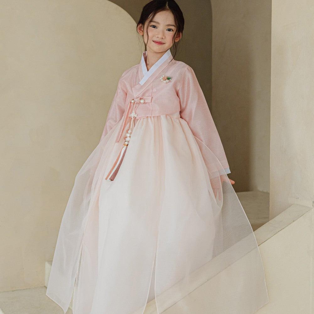 韓国商品/PLANFOROTHERDAY DOT DRESS Youl Flared Light Pink Girl Hanbok | Elegant Dol Hanbok