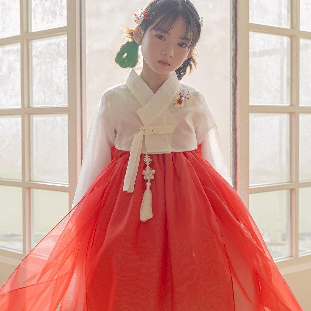 Youl Flared Red Girl Hanbok (100D-15YR) - Native Korean