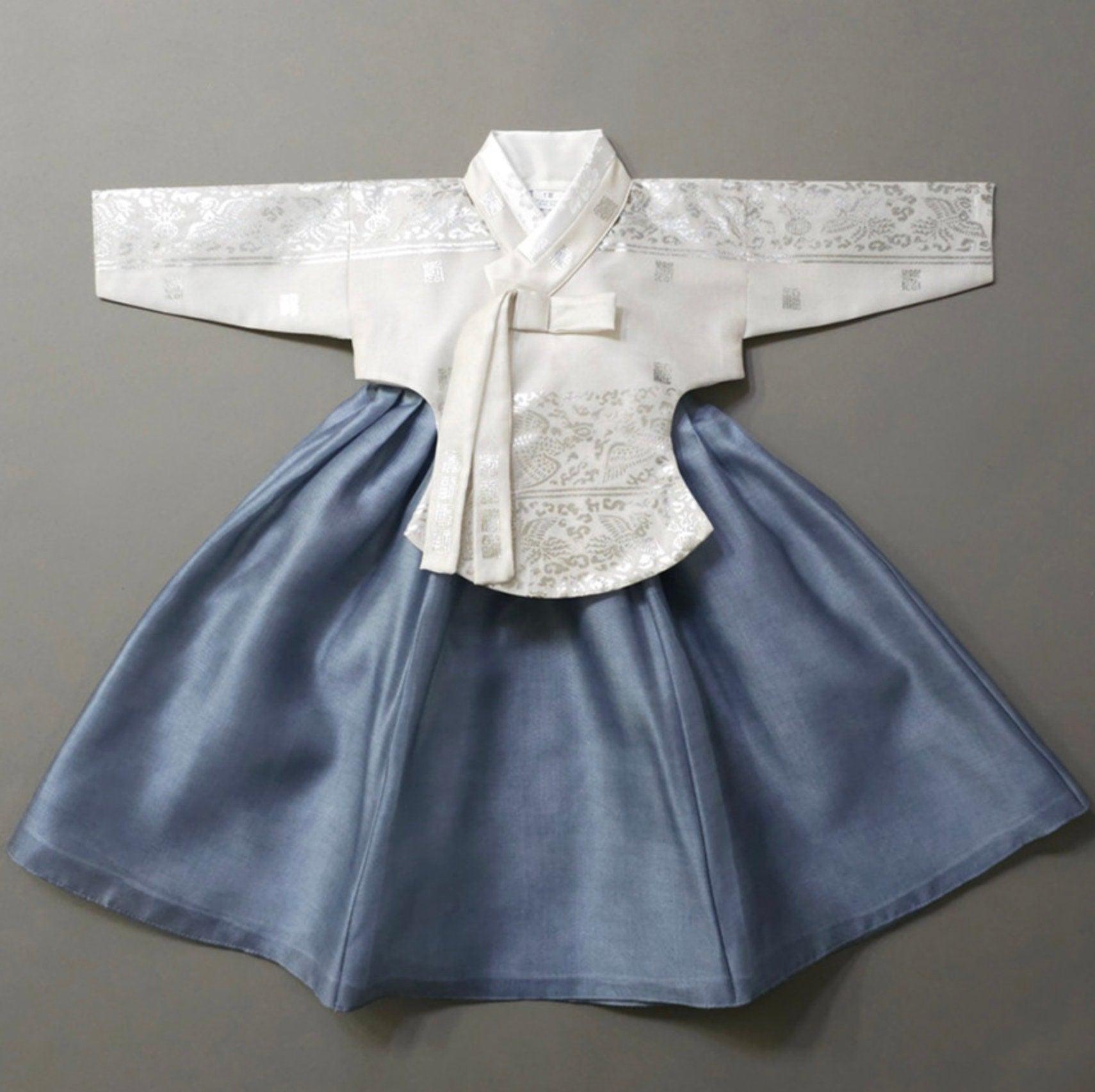 Yuhee Silver Foil Blue Girl Hanbok (100D-10YR) - Native Korean