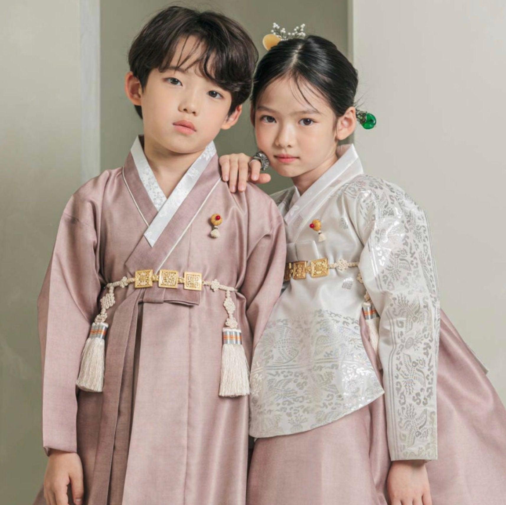 Yuhee Silver Foil Brown Girl Hanbok (100D-10YR) - Native Korean