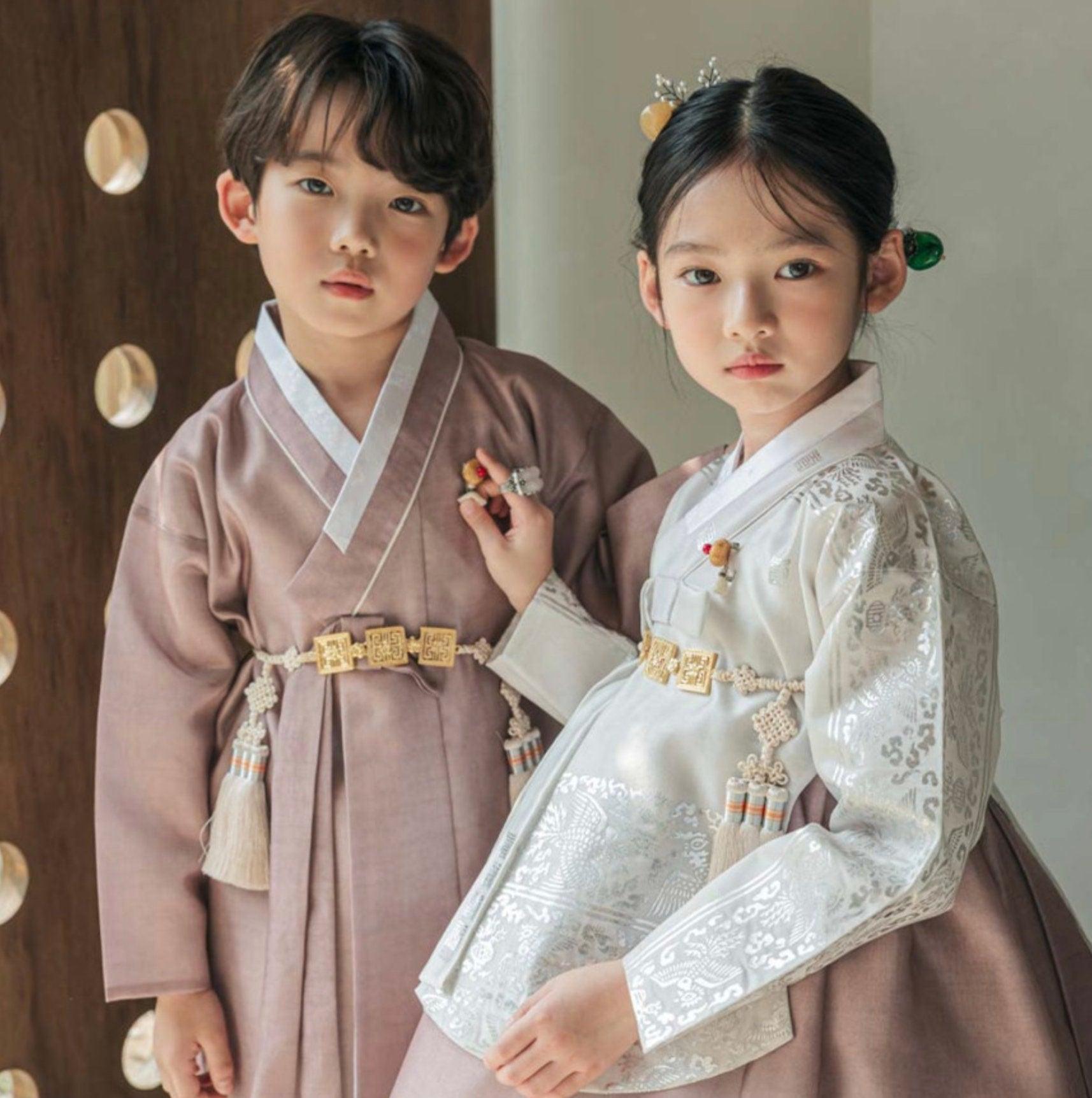 Yuhee Silver Foil Brown Girl Hanbok (100D-10YR) - Native Korean