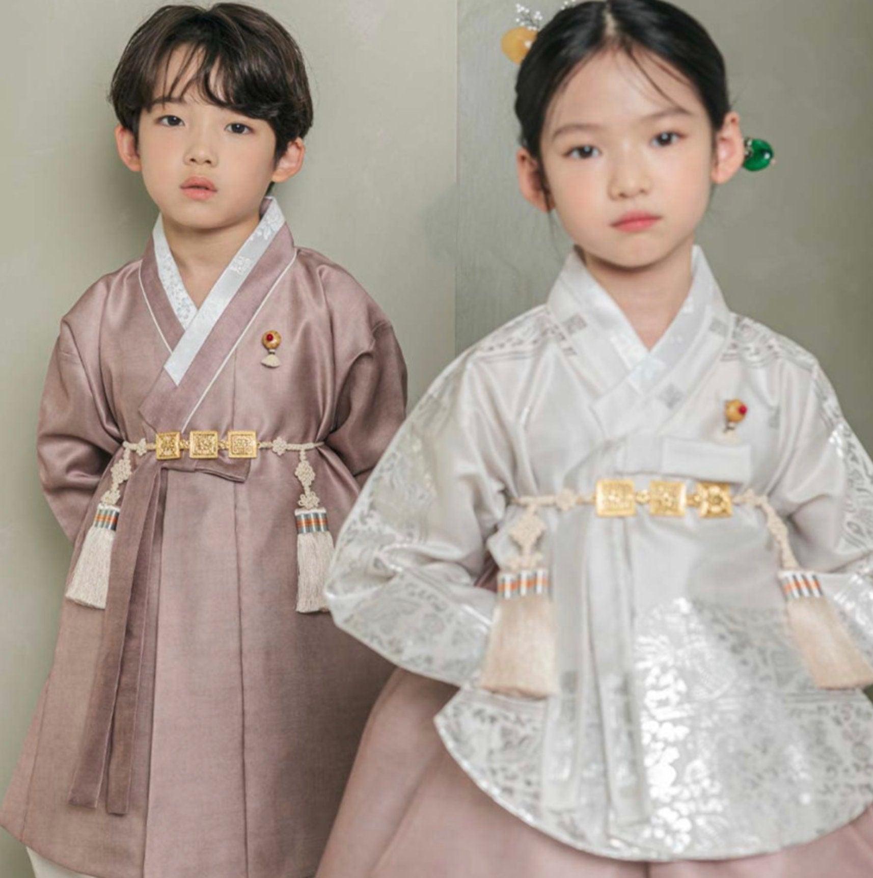 Yuhee Silver Foil Brown Girl Hanbok (100D-10YR) - Native Korean