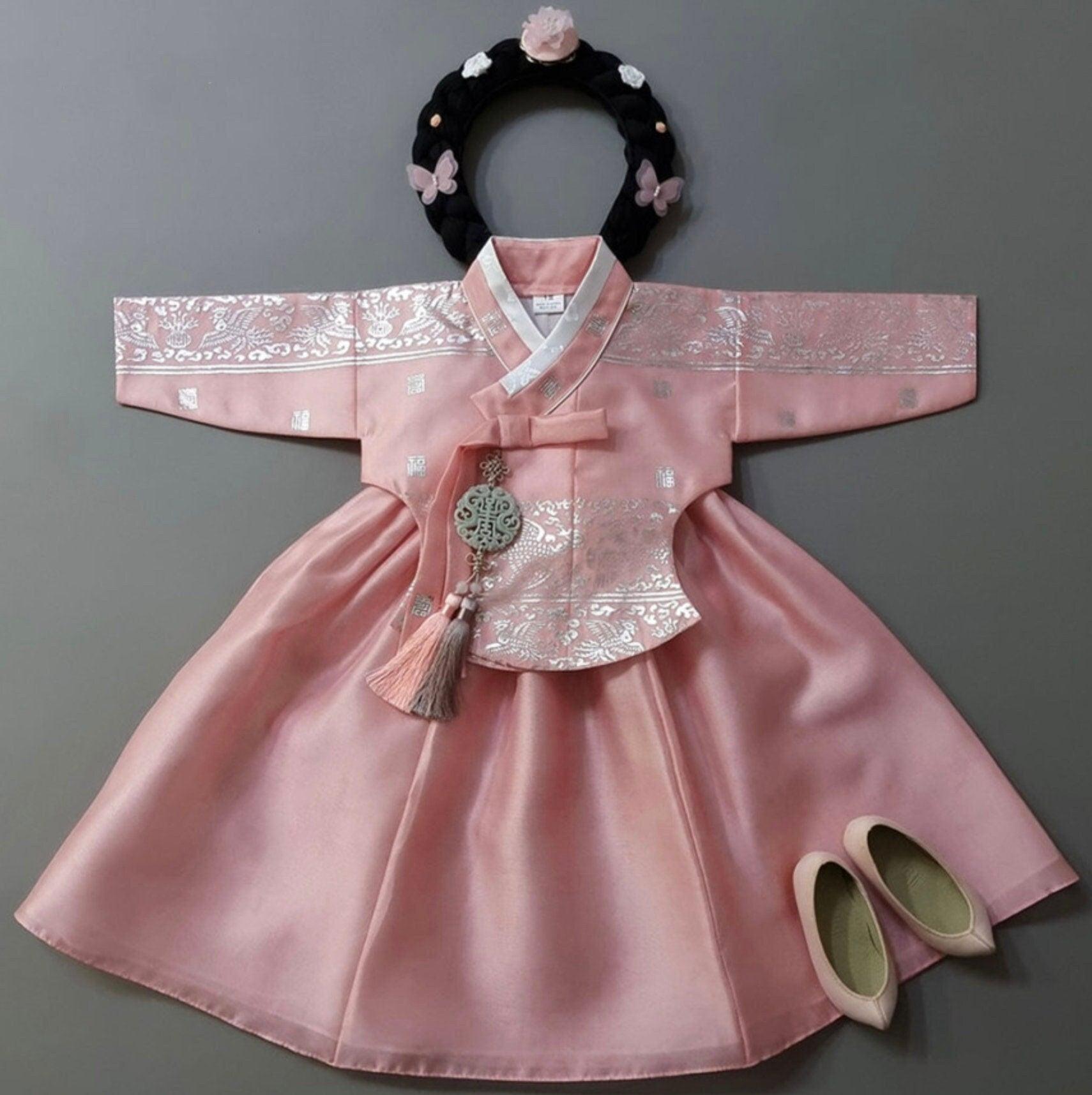 Yuhee Silver Foil Pink-Five Colors Skirt Girl Hanbok(100D-10YR) - Native Korean