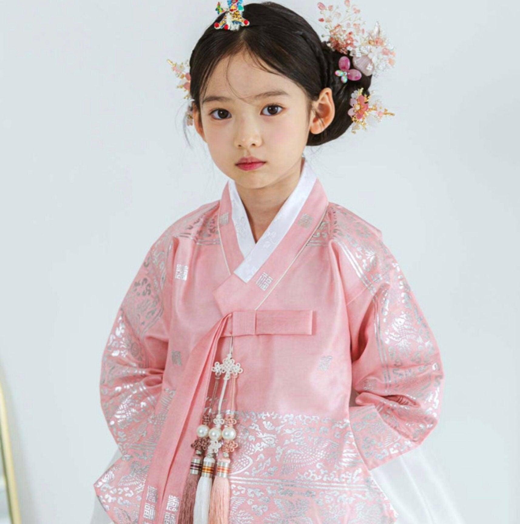 Yuhee Silver Foil Pink Girl Hanbok (100D-10YR) - Native Korean