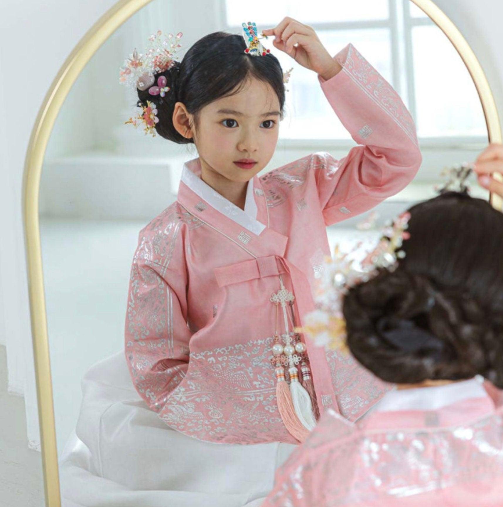 Yuhee Silver Foil Pink Girl Hanbok (100D-10YR) - Native Korean