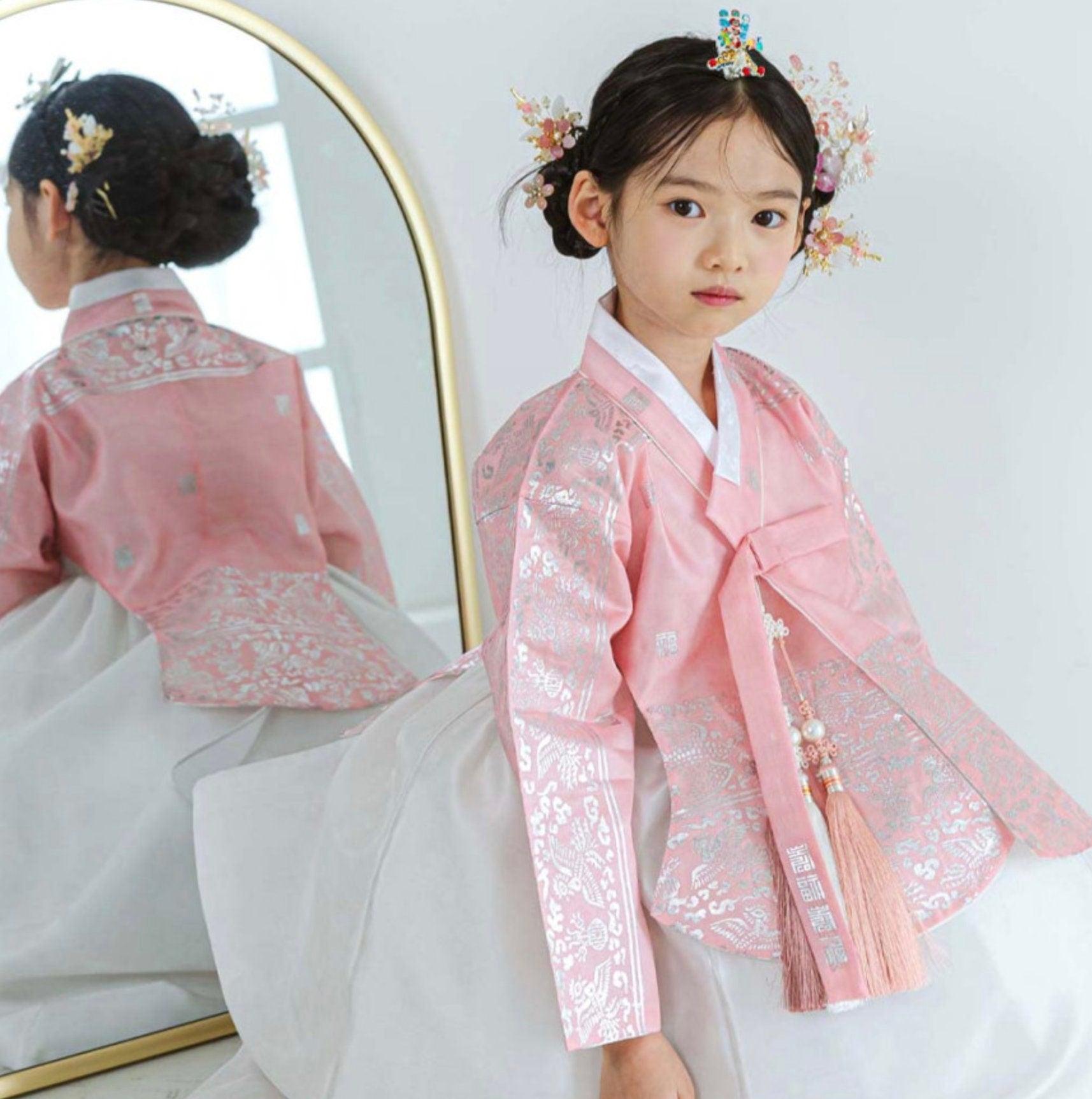 Yuhee Silver Foil Pink Girl Hanbok (100D-10YR) - Native Korean