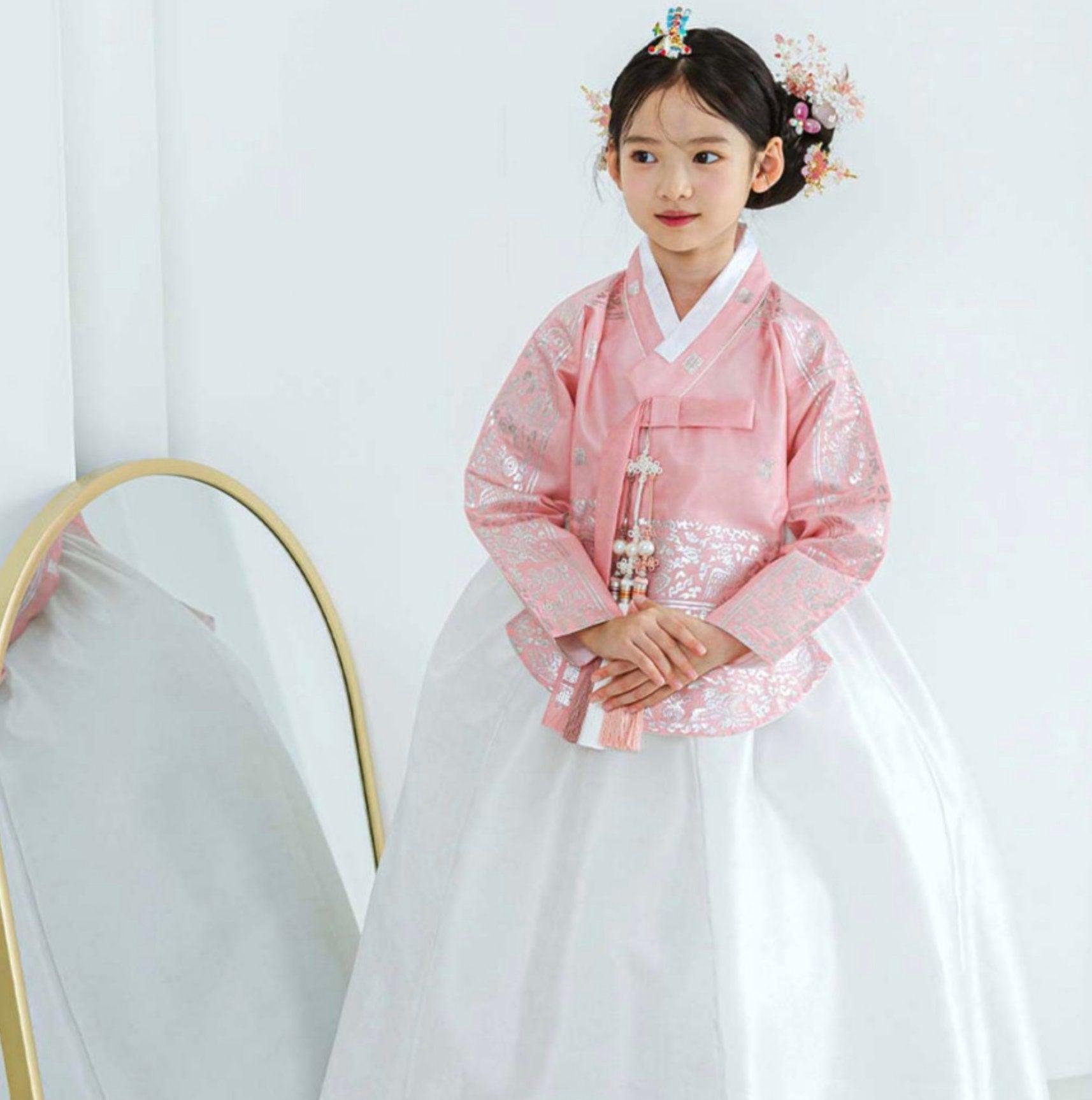 Yuhee Silver Foil Pink Girl Hanbok (100D-10YR) - Native Korean