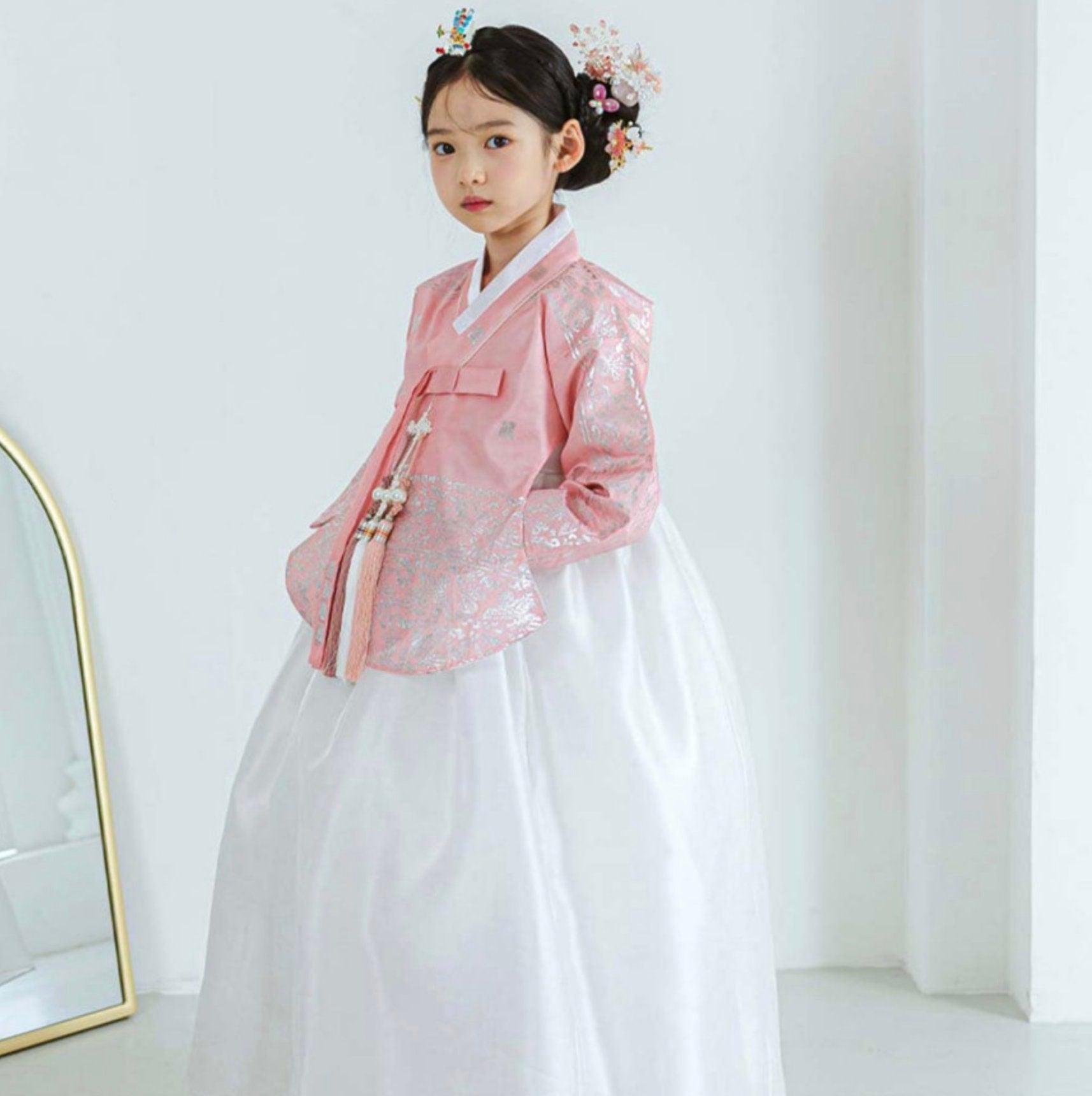 Yuhee Silver Foil Pink Girl Hanbok (100D-10YR) - Native Korean