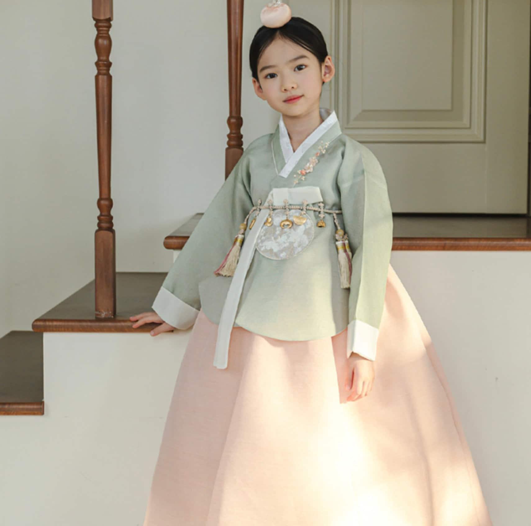 Yujin Green Dangui Coral Girl Hanbok (100D-15YR) - Native Korean