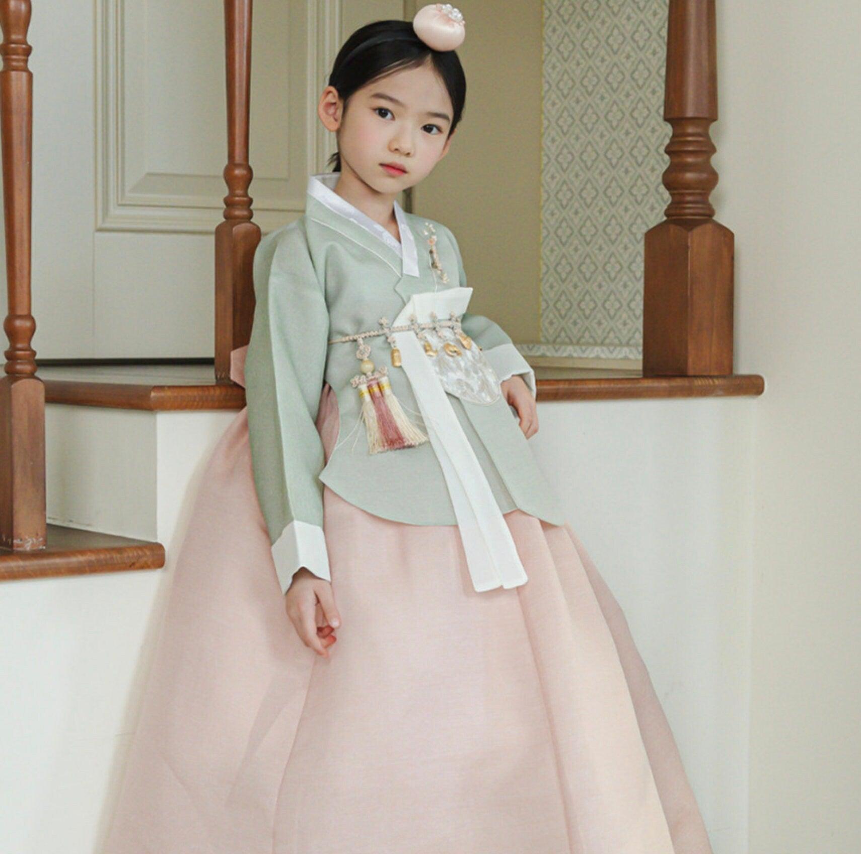 Yujin Green Dangui Coral Girl Hanbok (100D-15YR) - Native Korean