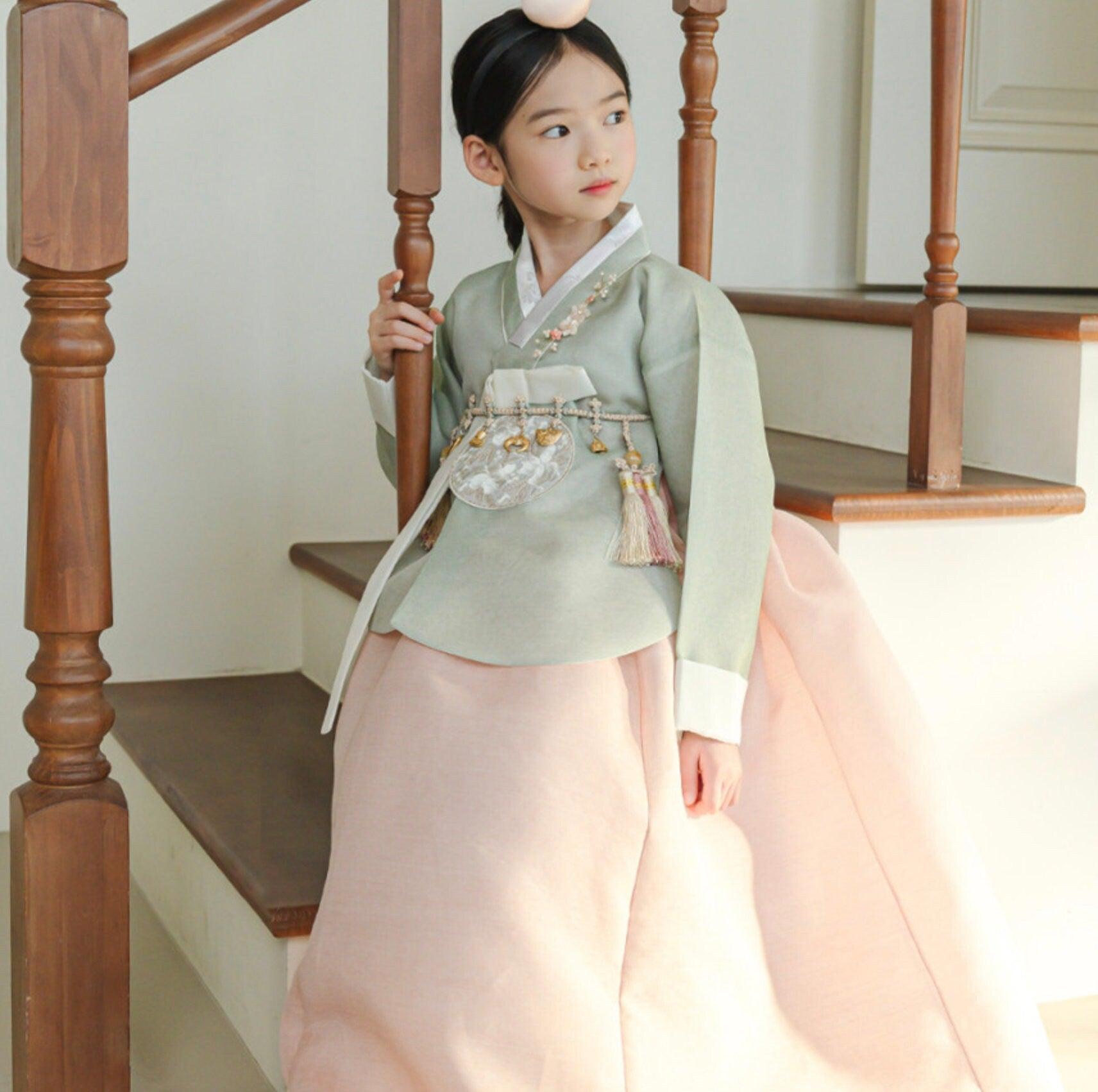 Yujin Green Dangui Coral Girl Hanbok (100D-15YR) - Native Korean