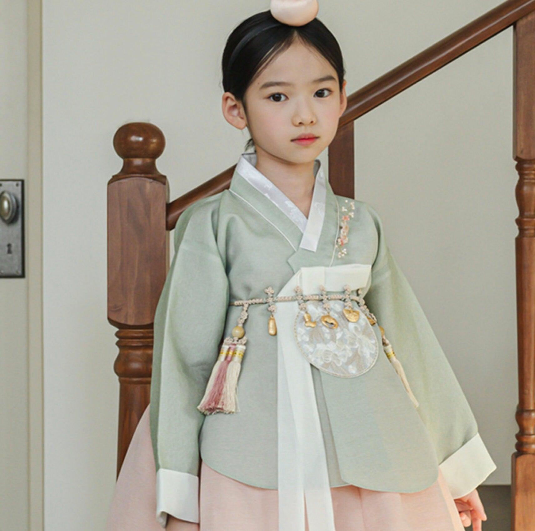 Yujin Green Dangui Coral Girl Hanbok (100D-15YR) - Native Korean