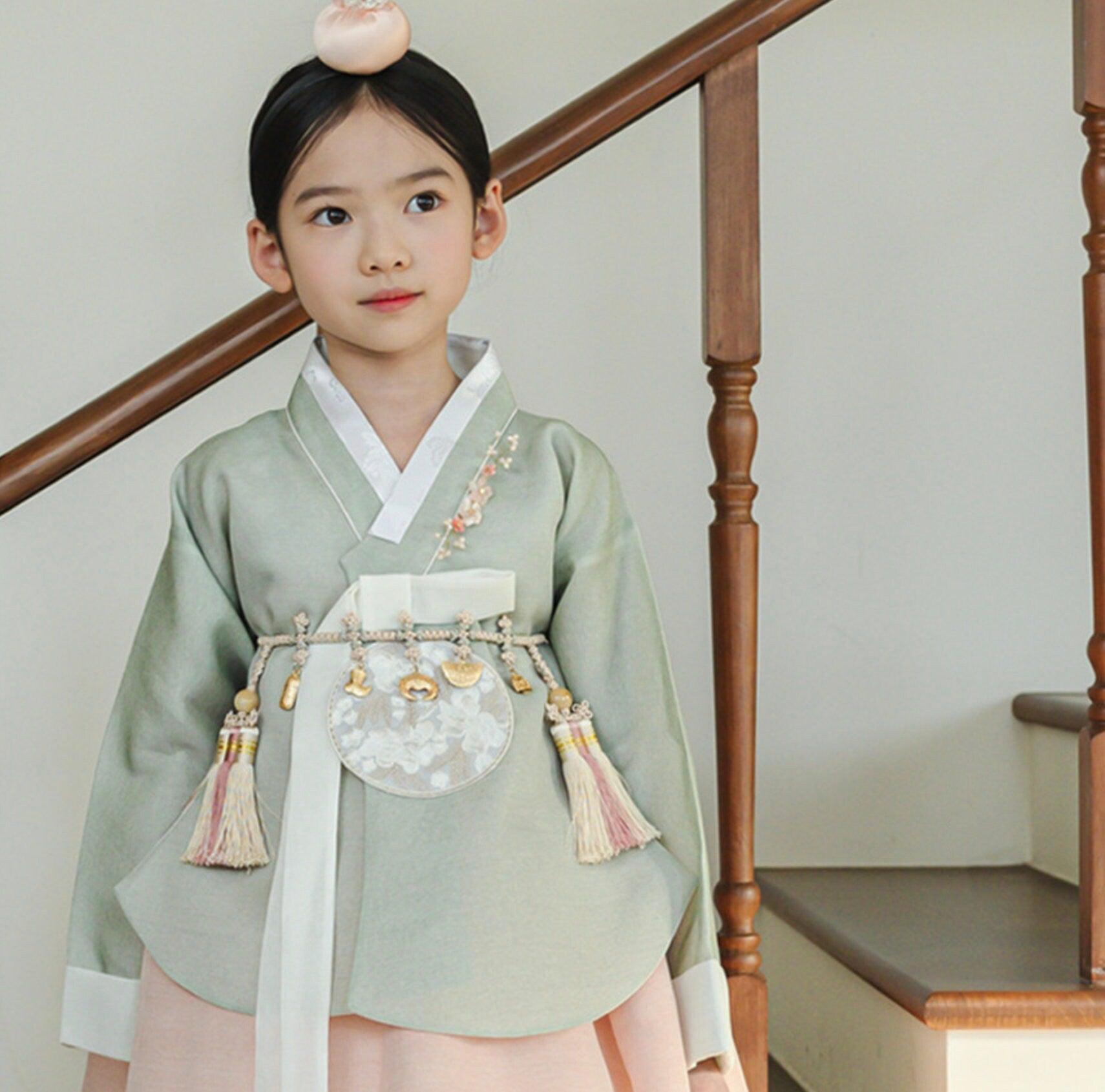 Yujin Green Dangui Coral Girl Hanbok (100D-15YR) - Native Korean