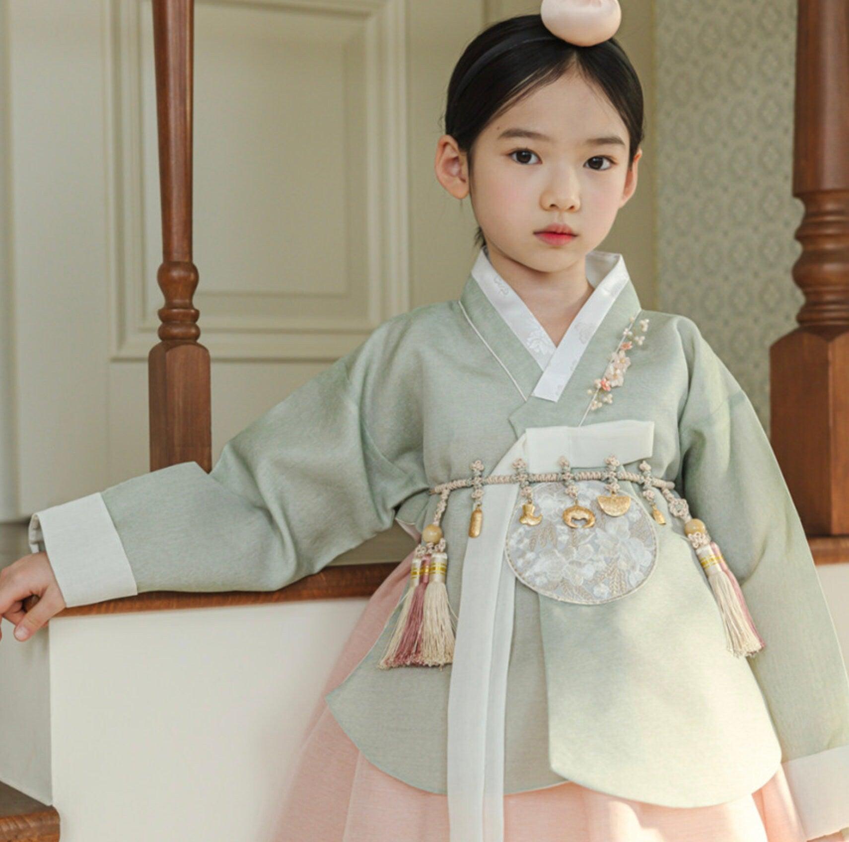 Yujin Green Dangui Coral Girl Hanbok (100D-15YR) - Native Korean