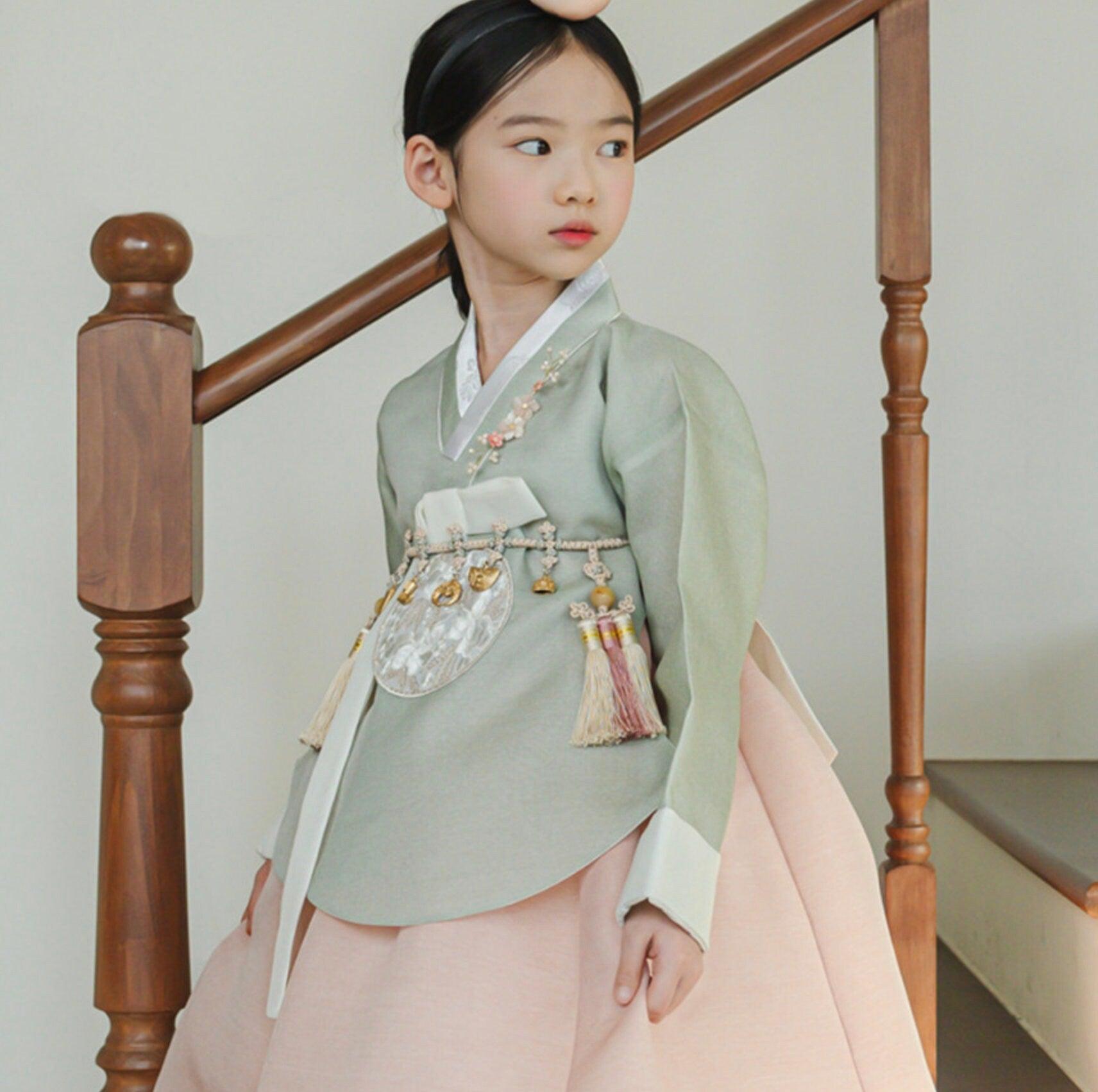 Yujin Green Dangui Coral Girl Hanbok (100D-15YR) - Native Korean