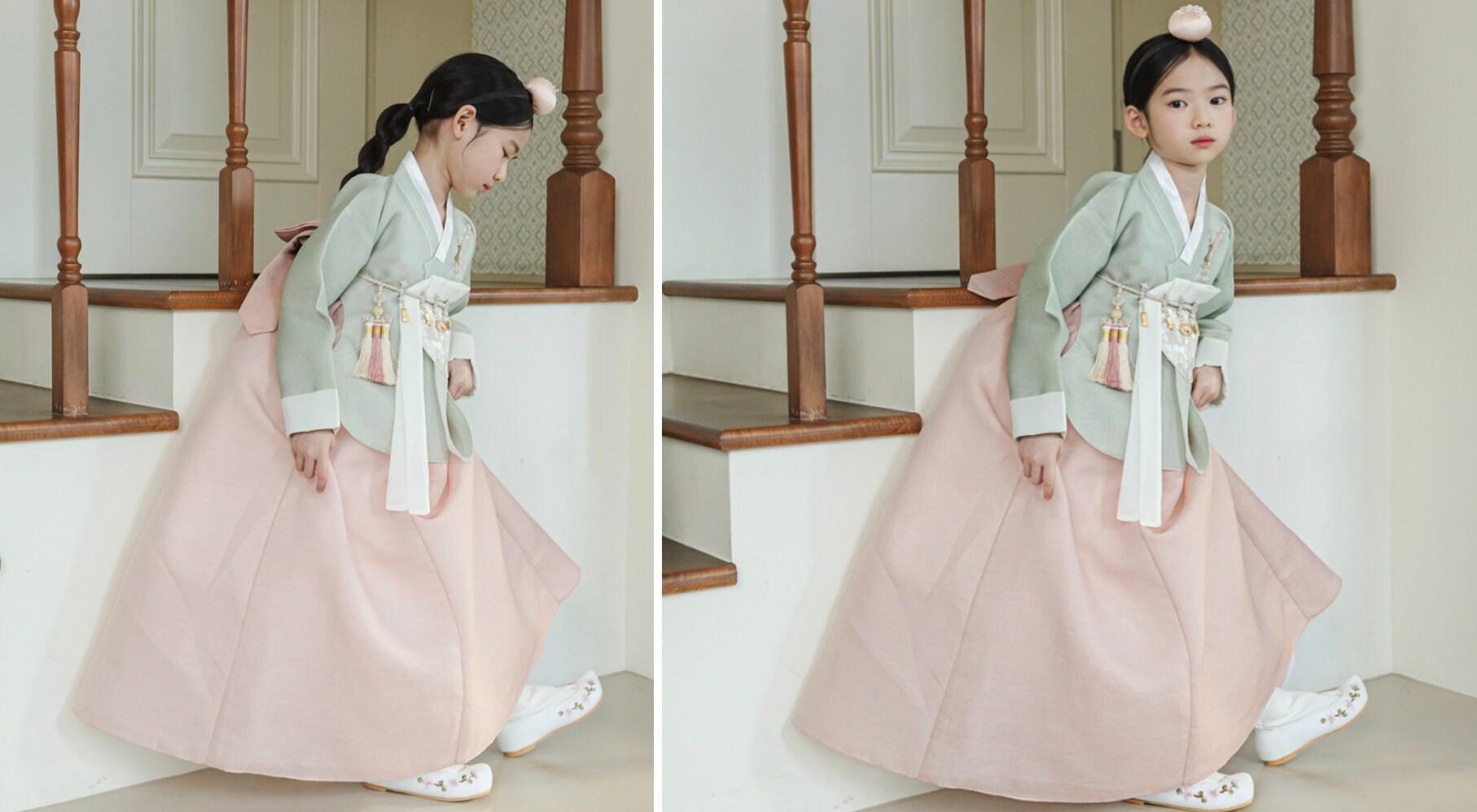 Yujin Green Dangui Coral Girl Hanbok (100D-15YR) - Native Korean