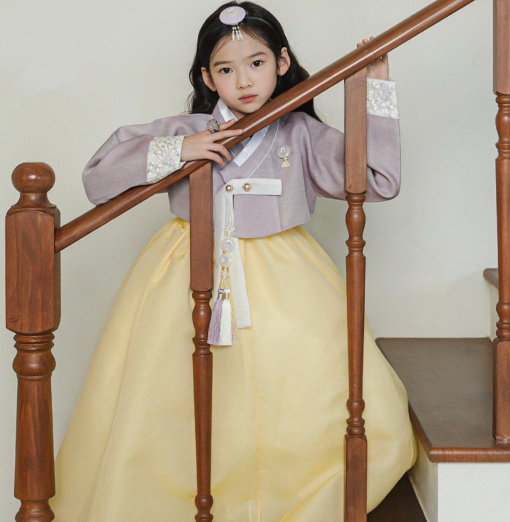 Yujin Purple Jeogori-Yellow Skirt Girl Hanbok (100D-15YR) - Native Korean