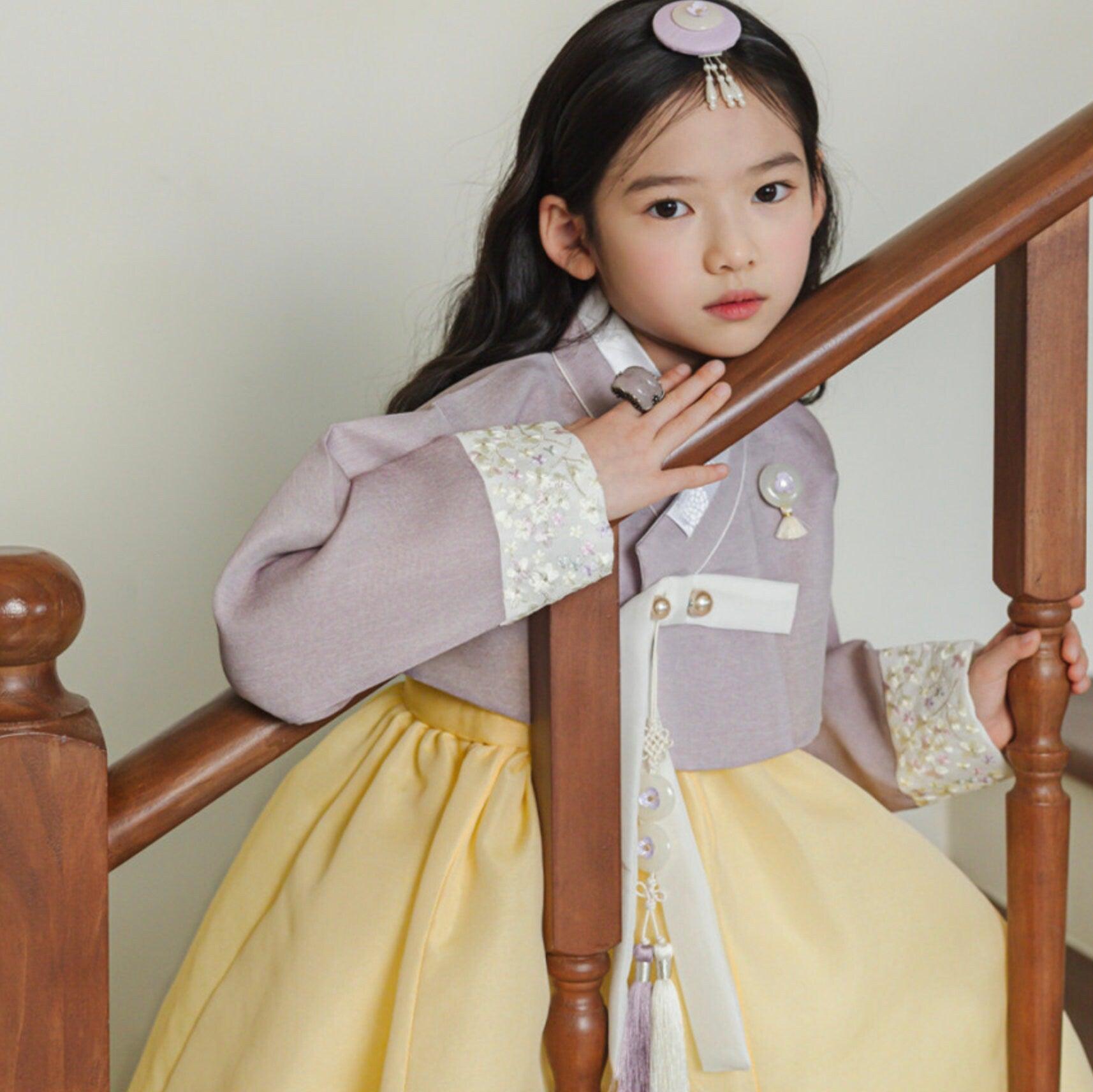 Yujin Purple Jeogori-Yellow Skirt Girl Hanbok (100D-15YR) - Native Korean