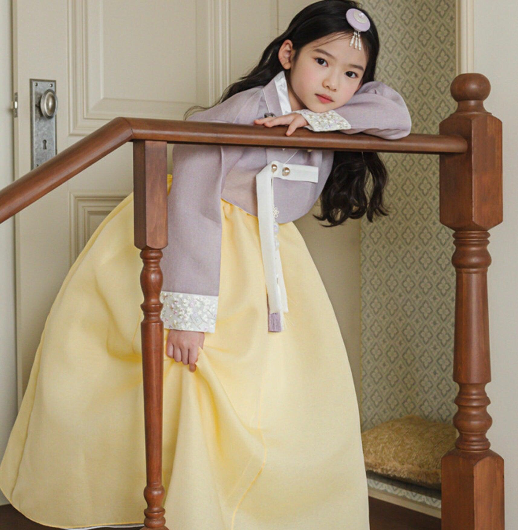 Yujin Purple Jeogori-Yellow Skirt Girl Hanbok (100D-15YR) - Native Korean