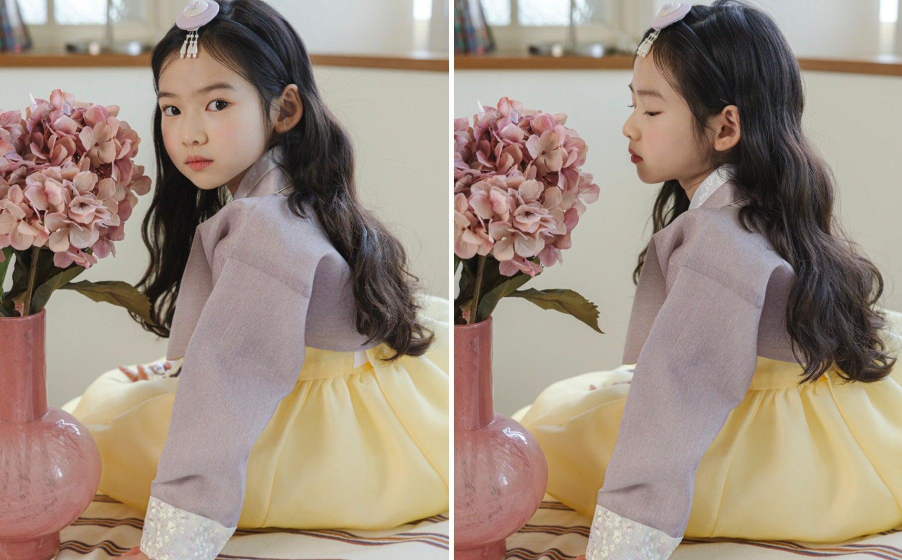 Yujin Purple Jeogori-Yellow Skirt Girl Hanbok (100D-15YR) - Native Korean
