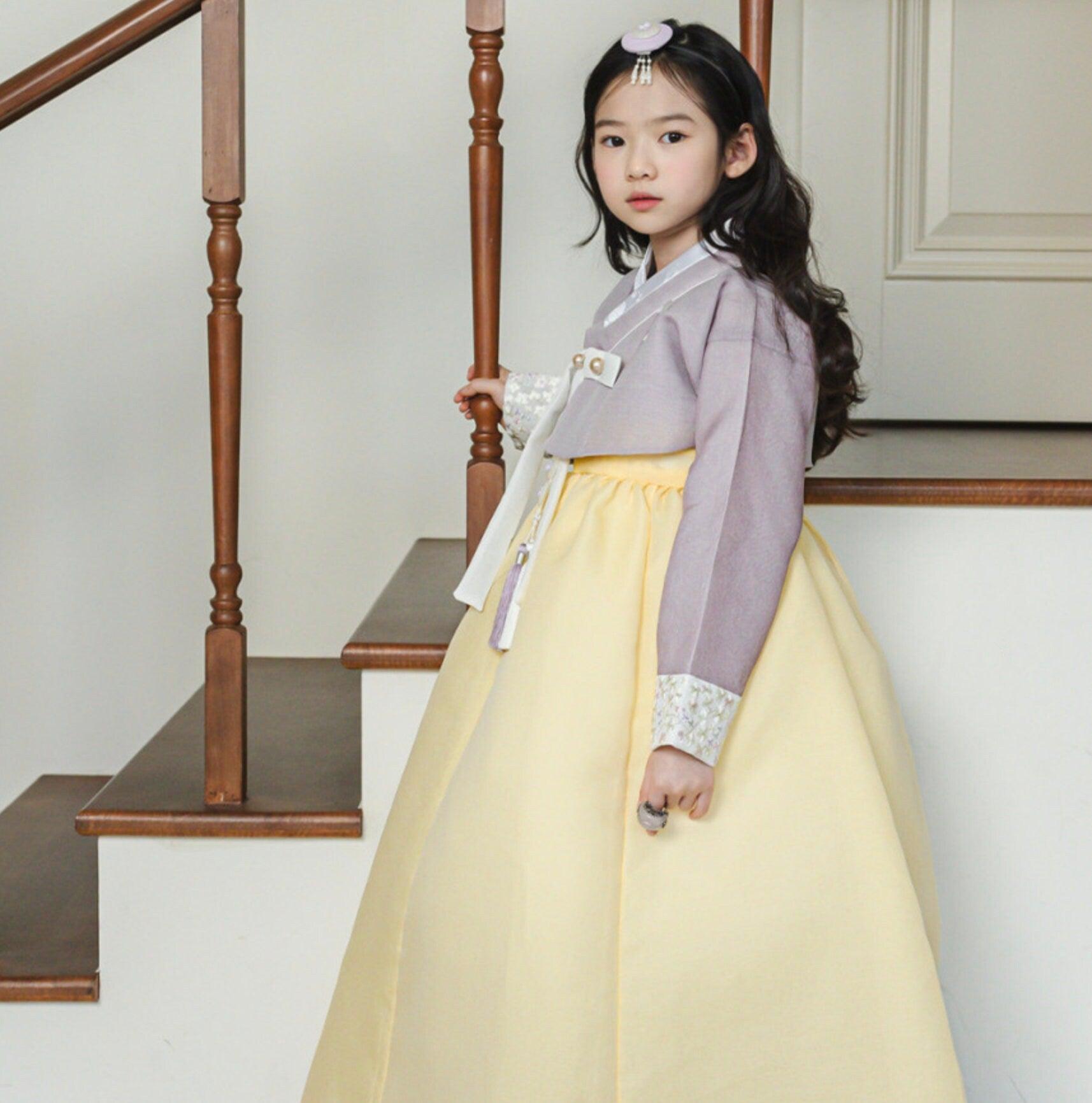 Yujin Purple Jeogori-Yellow Skirt Girl Hanbok (100D-15YR) - Native Korean