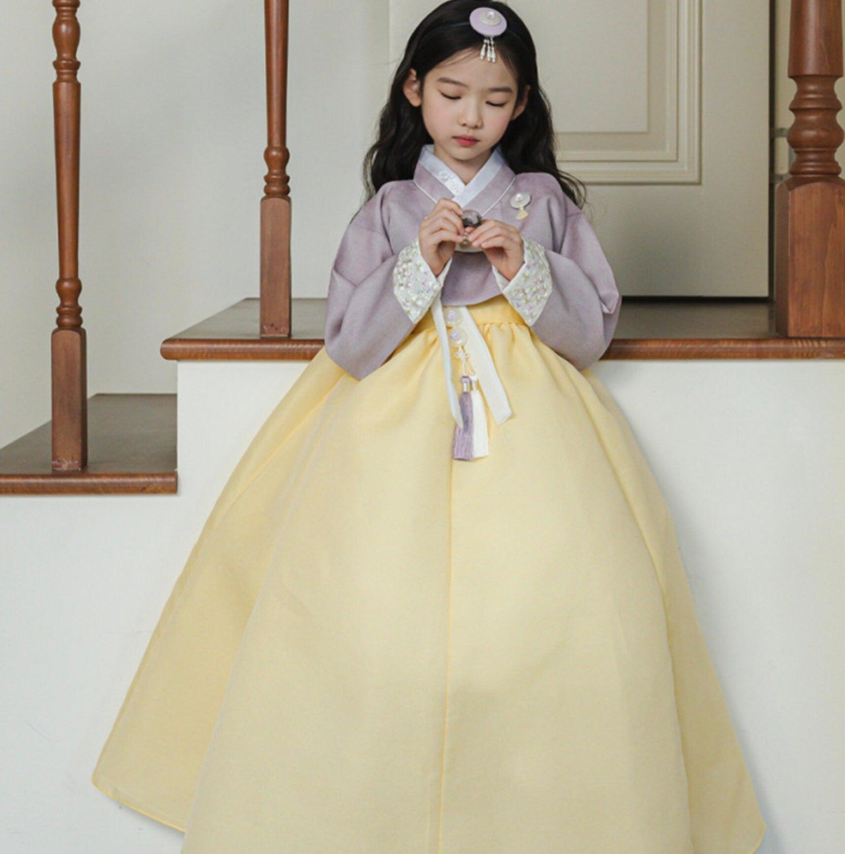 Yujin Purple Jeogori-Yellow Skirt Girl Hanbok (100D-15YR) - Native Korean