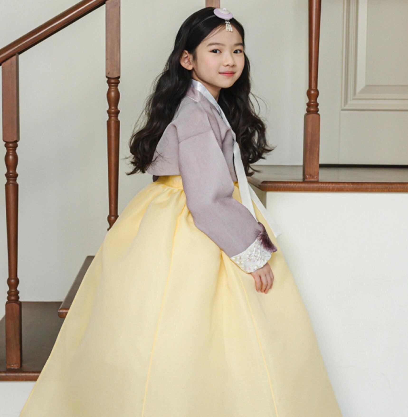 Yujin Purple Jeogori-Yellow Skirt Girl Hanbok (100D-15YR) - Native Korean