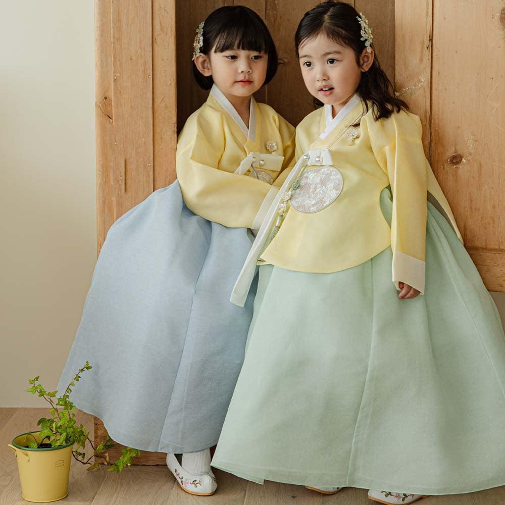 Yujin Yellow Dangui Sky Mint Skirt Girl Hanbok (100D-15YR) - Native Korean