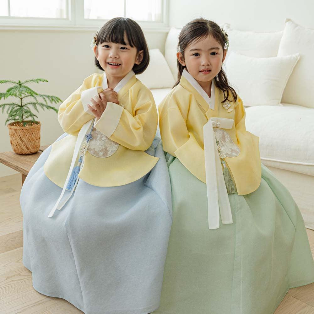 Yujin Yellow Dangui Sky Mint Skirt Girl Hanbok (100D-15YR) - Native Korean