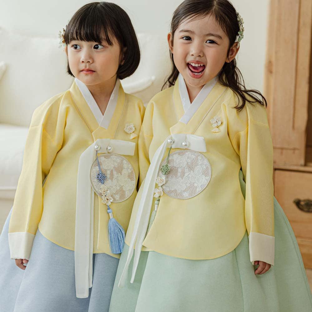 Yujin Yellow Dangui Sky Mint Skirt Girl Hanbok (100D-15YR) - Native Korean