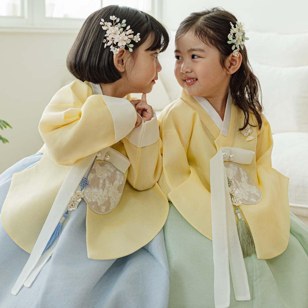 Yujin Yellow Dangui Sky Mint Skirt Girl Hanbok (100D-15YR) - Native Korean