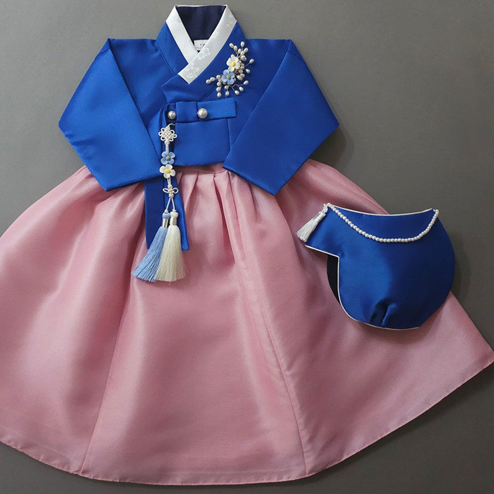 Yumin Blue Pink Girl Hanbok (100D-15YR) - Native Korean