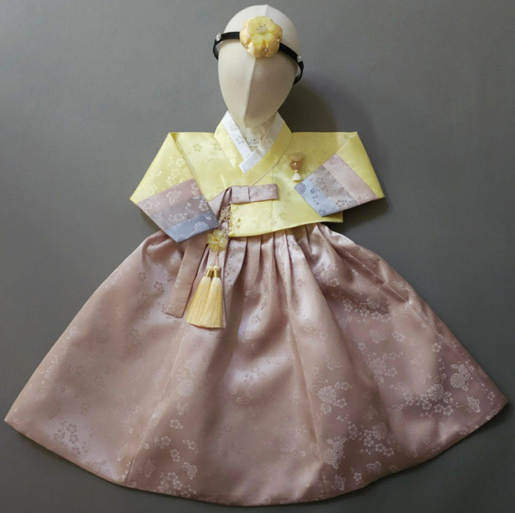 Yunjae Beige Pink Skirt Girl Hanbok (100D-15YR) - Native Korean