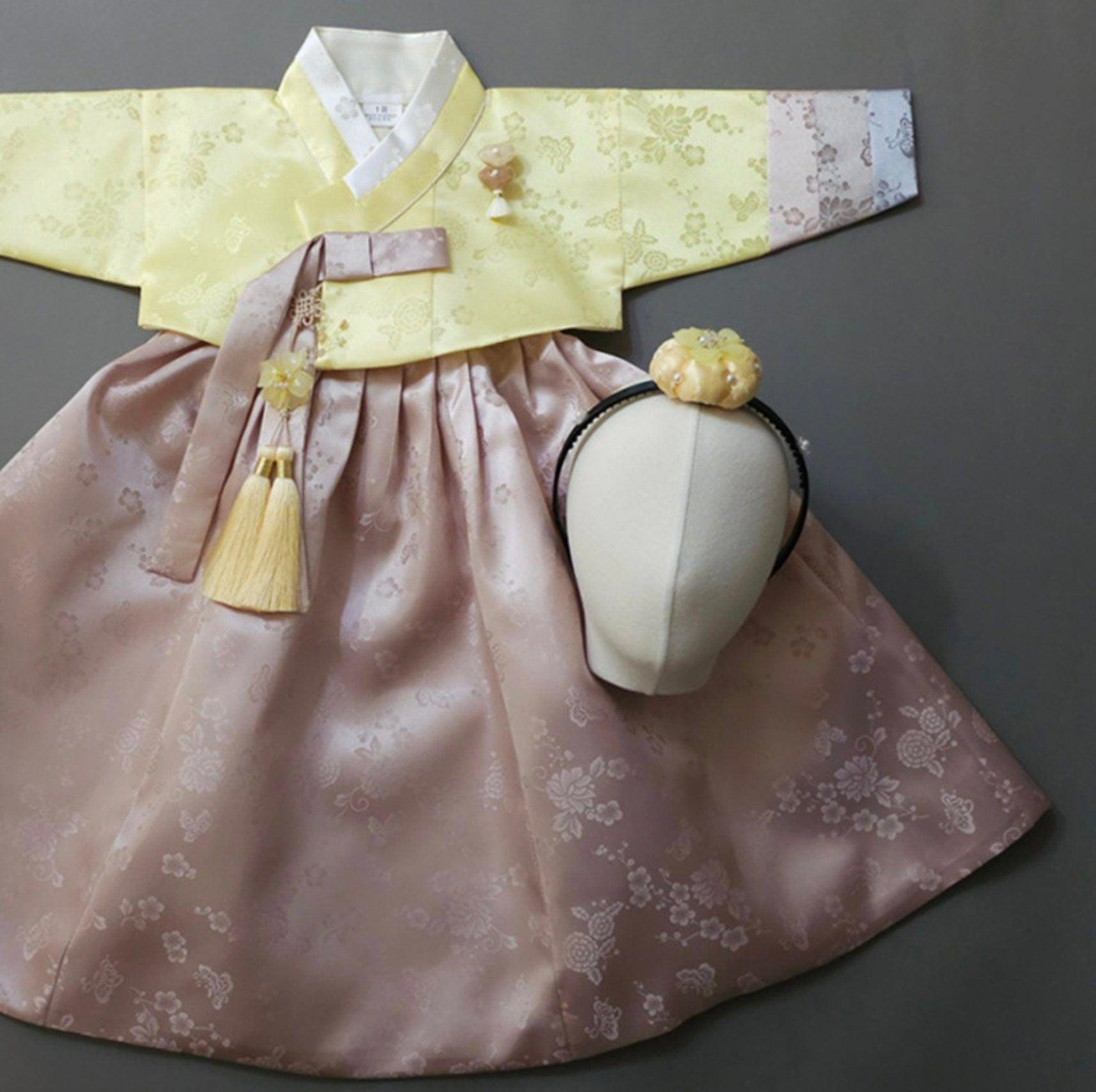 Yunjae Beige Pink Skirt Girl Hanbok (100D-15YR) - Native Korean